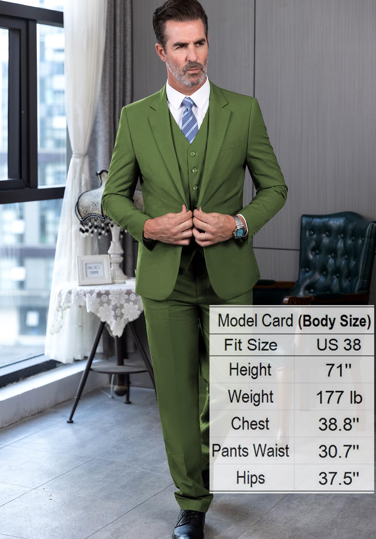 3-Piece Men's Business Suit Set - Notch Lapel Blazer, Formal Pants & Vest for Wedding, Groom, Prom & Office Wear | Classic Tuxedo Style for Special Occasions & Professional Events