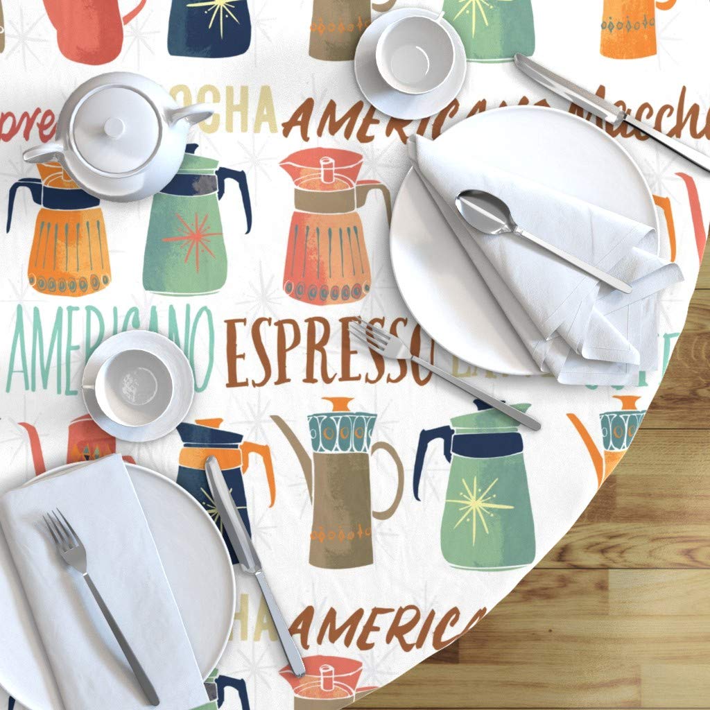Vintage Coffee Pots Print Cotton Sateen Tablecloth 70
