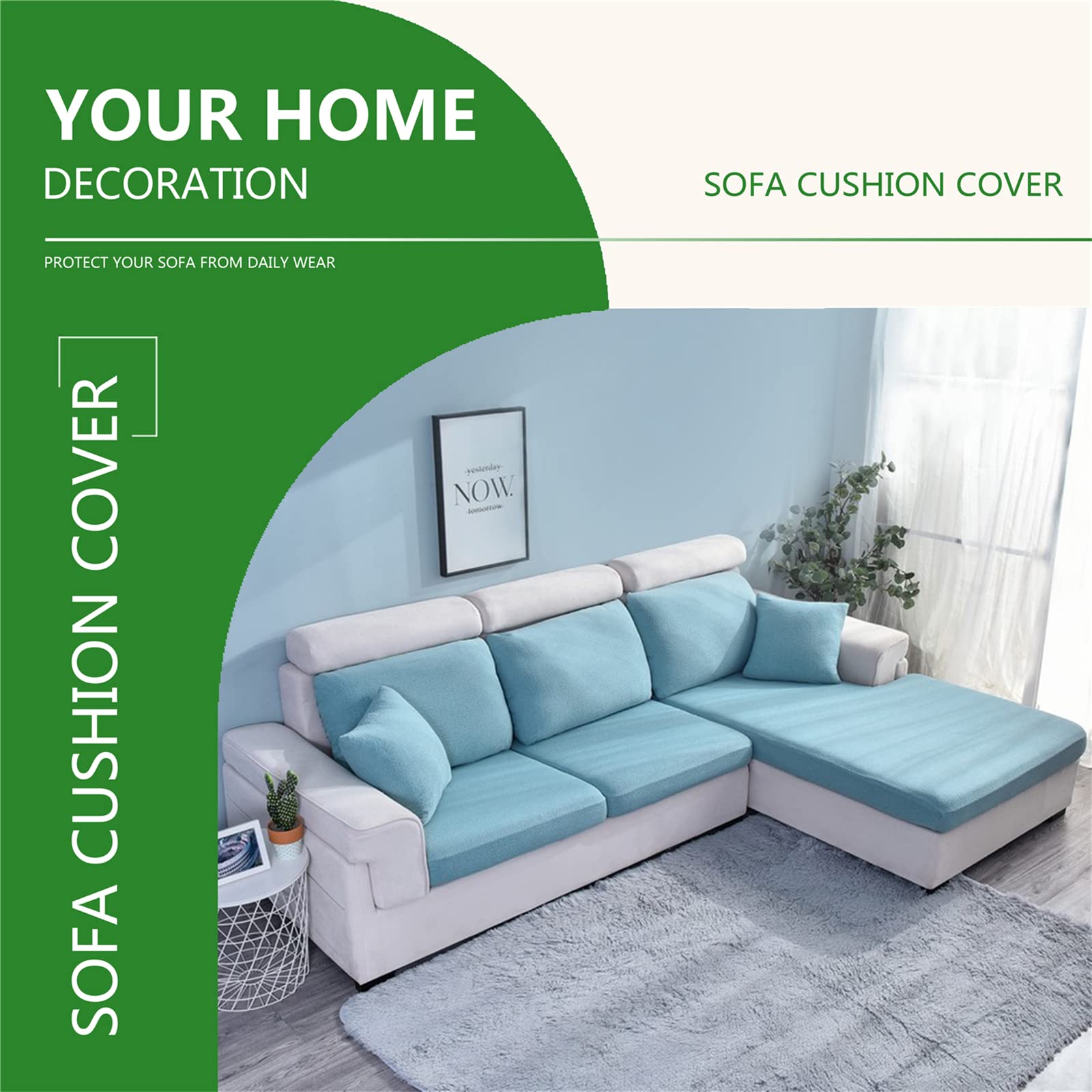 Stretch Waterproof Sofa Cushion Cover - High Elastic Fabric Slipcover for Couches & Chairs, Light Blue with Backrest - Perfect for Pets, Kids & Spill-Prone Living Rooms