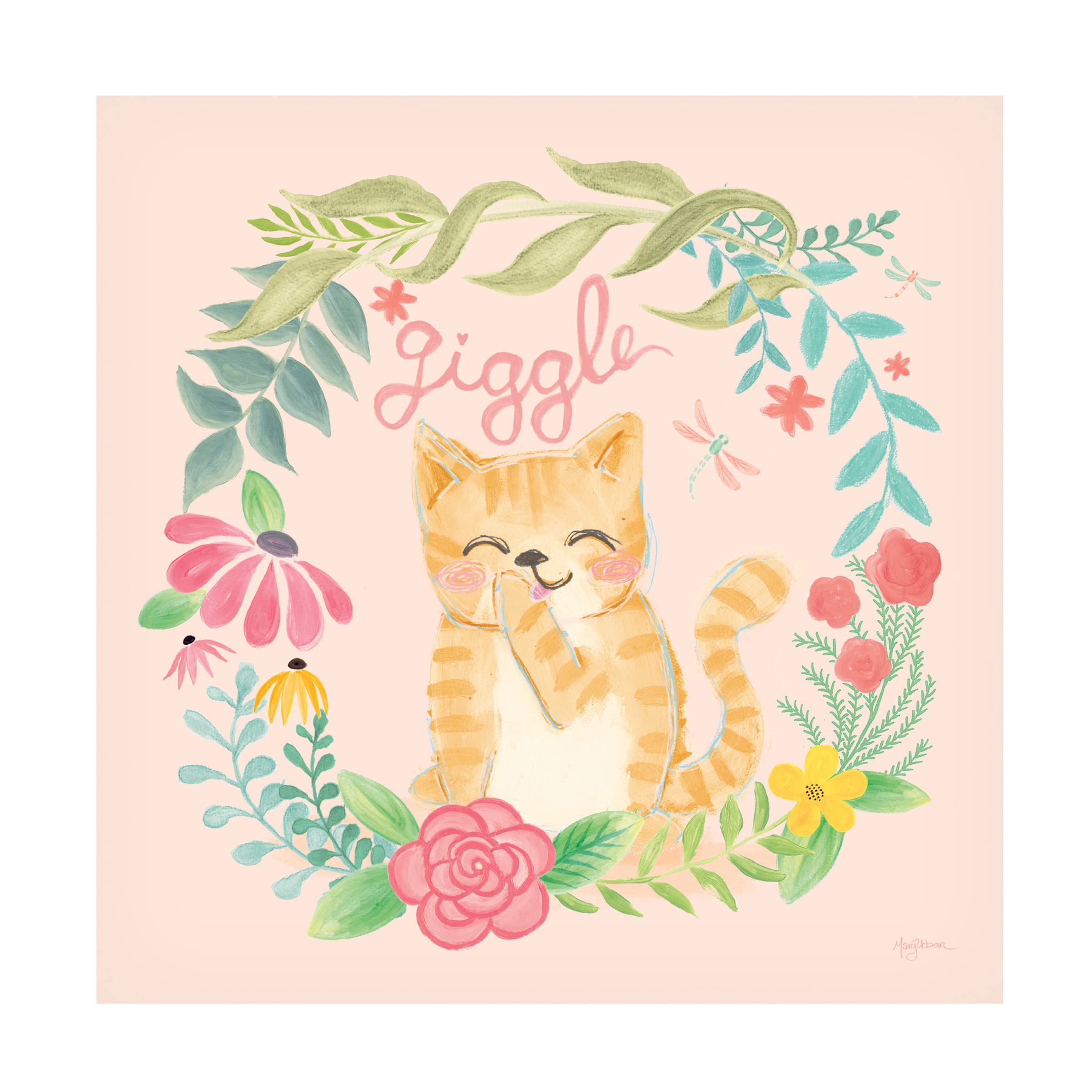 Trademark Fine Art 'Garden Friends III Giggle' Canvas Wall Art by Mary Urban - Whimsical Floral Painting for Living Room, Bedroom & Nursery Decor