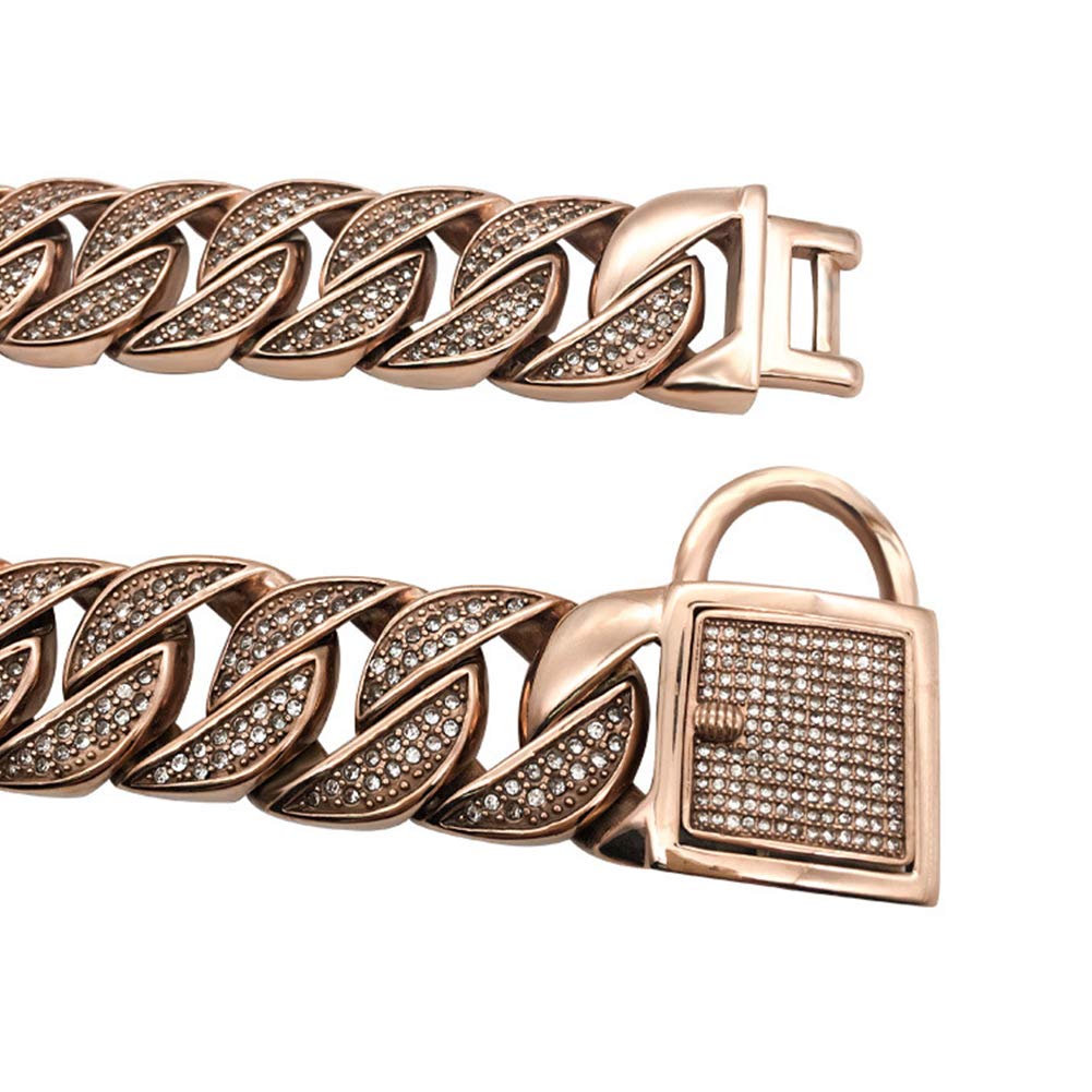 32MM Heavy Cuban Dog Chain with Safety Lock - 18K Rose Gold Stainless Steel Training Collar for Large & Medium Dogs (16 inch/41cm) - Durable Slip Chain for Walking, Training & Fashion Accessory