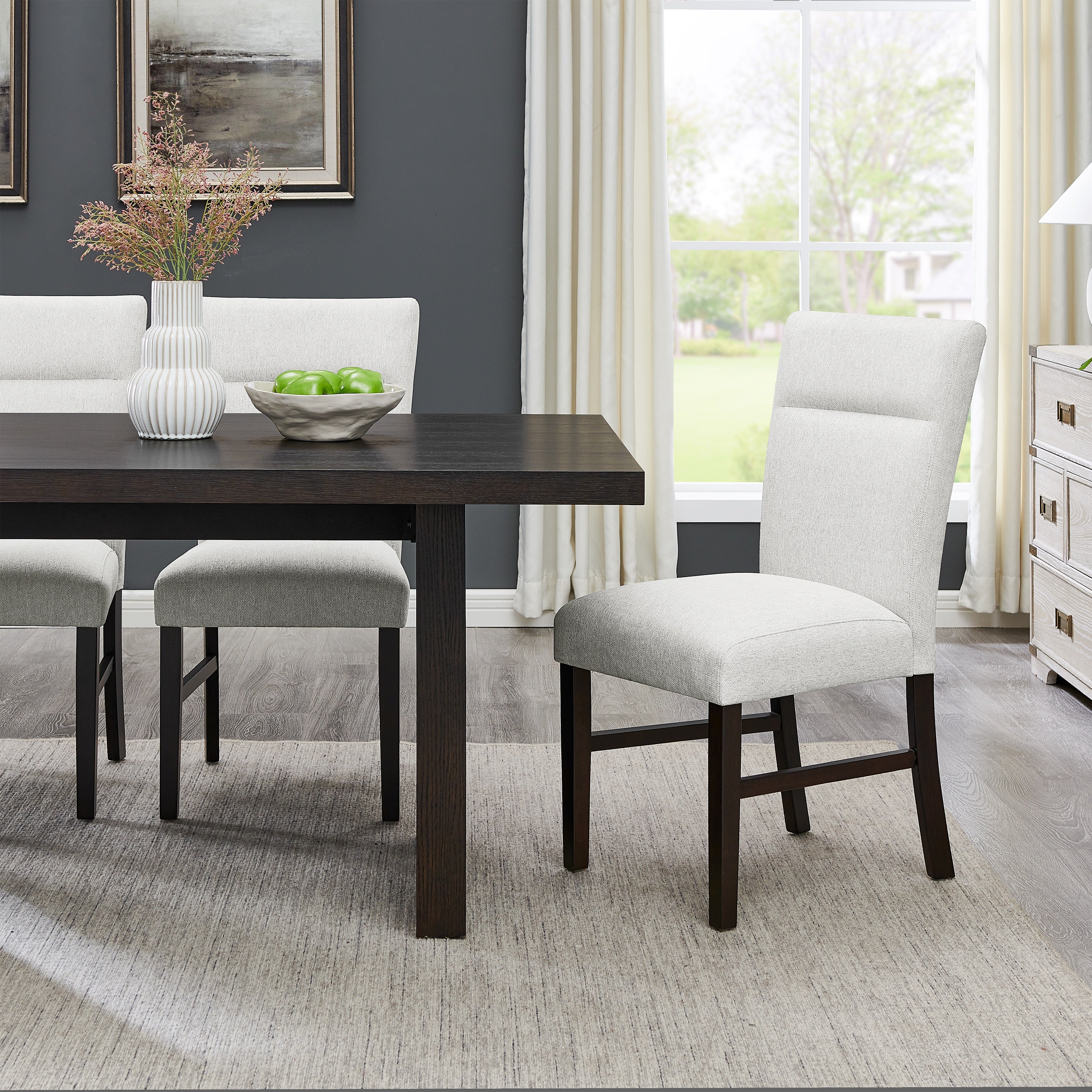 Roundhill Furniture Madison 7-Piece Dining Set - Gray Slat Fluted Dining Table with 6 Modern Upholstered Chairs for Kitchen, Dining Room & Small Space Decor