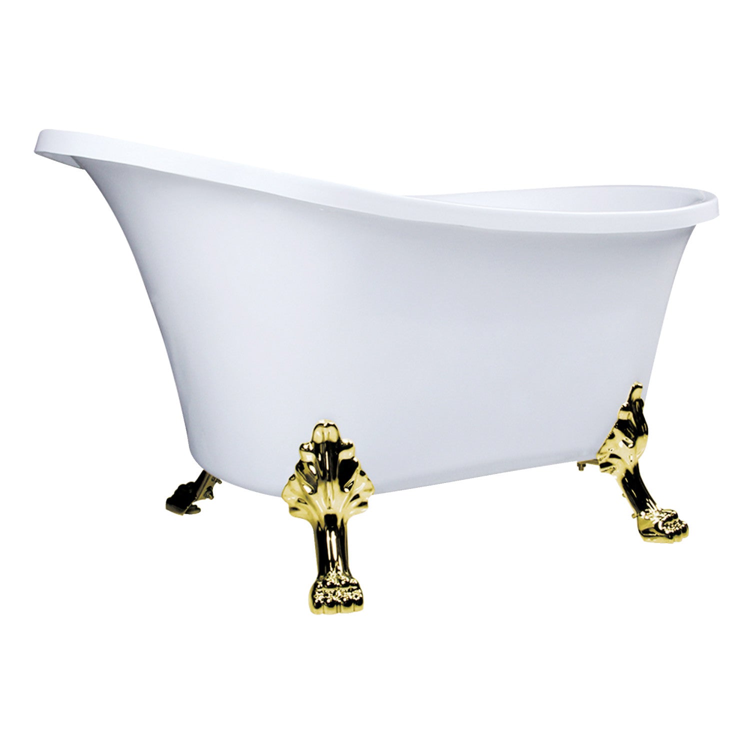 Aqua Eden 51 Inch Acrylic Oval Double Slipper Clawfoot Bathtub - Glossy White with Polished Brass Trim - Freestanding Soaking Tub for Luxury Bathrooms & Spa Retreats - No Faucet Drillings Included