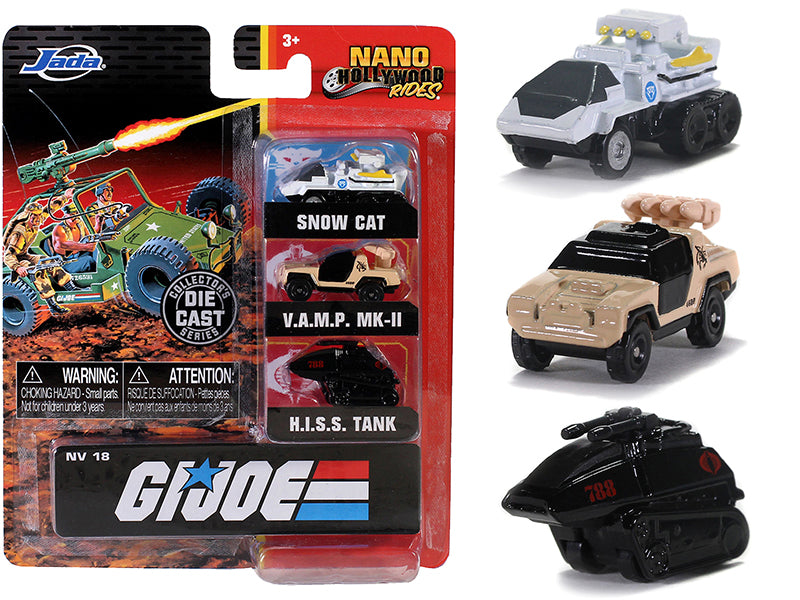 G.I. Joe 3-Piece Diecast Vehicle Set with Nano Hollywood Rides - Collectible Action Figure Cars for Display & Play - Perfect for Fans & Collectors