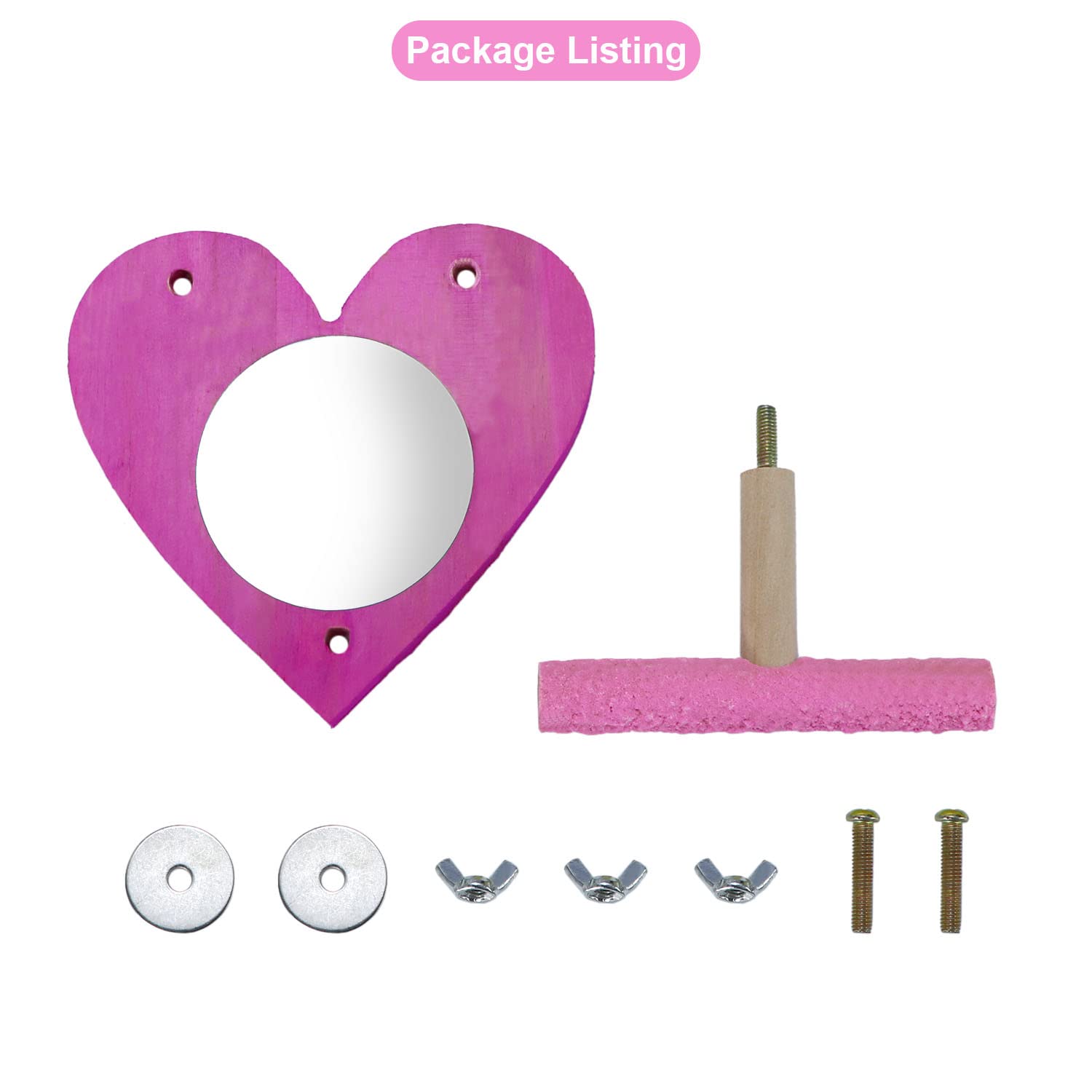 Colorful Wooden Bird Mirror with Perch - Natural Swing Toy for Parrots, Parakeets, Cockatiels, Lovebirds, Conures, Finches & Budgies - Perfect for Grooming, Play & Mental Stimulation in Bird Cages