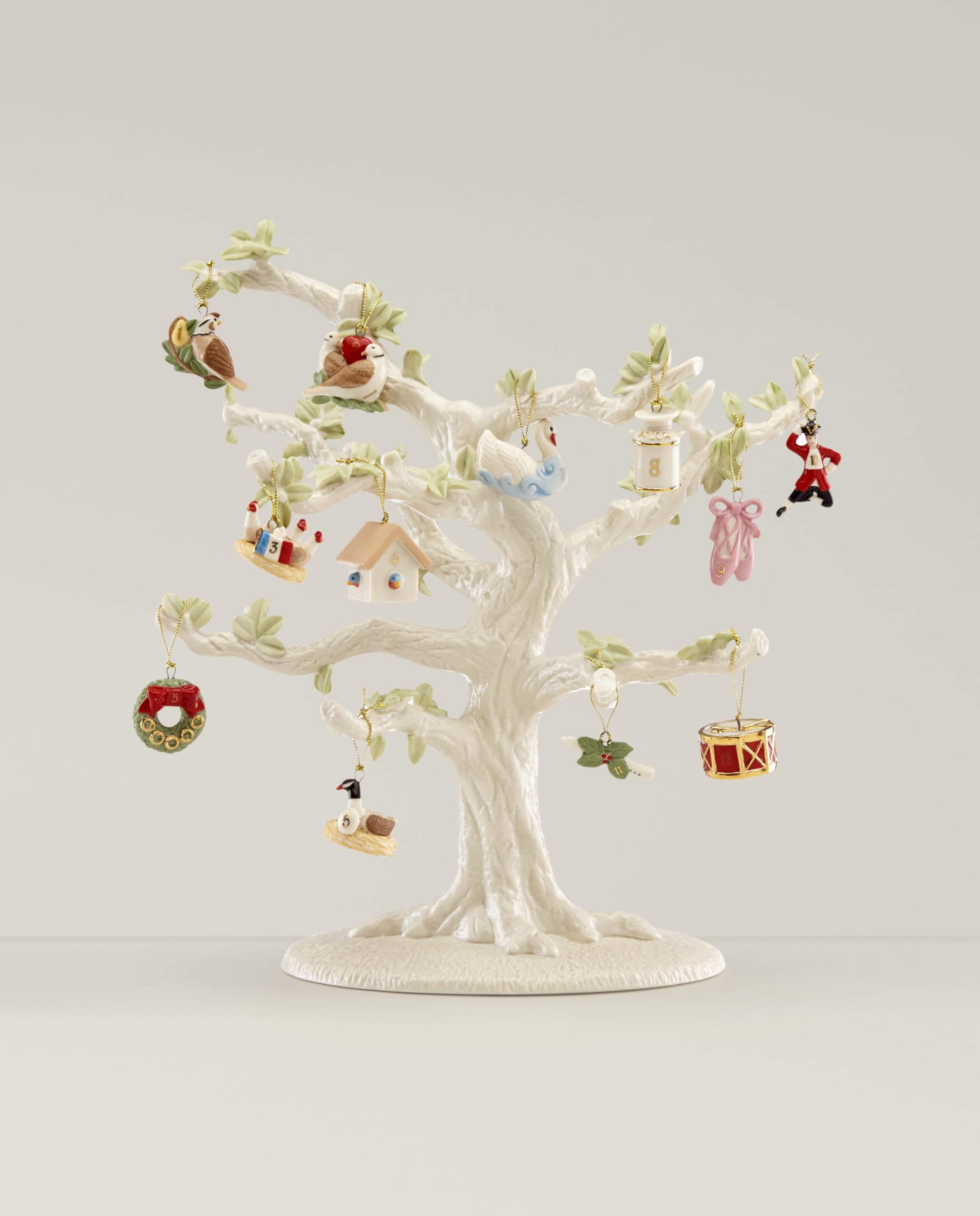 Lenox 884225 Twelve Days of Christmas 12-Piece Ornament Set with Tree & Display Stand - Perfect for Holiday Decorations & Christmas Tree Decorating