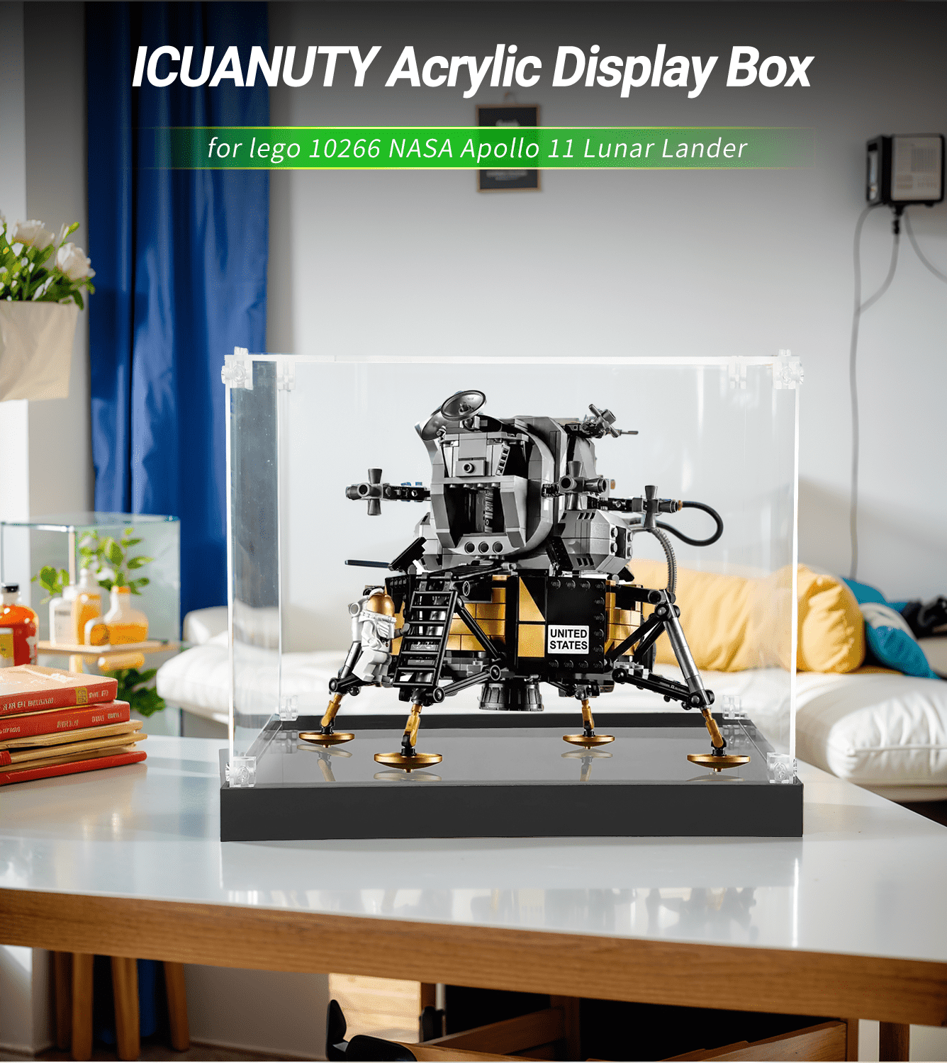 Lego NASA Apollo 11 Lunar Lander 10266 Display Case - Protective Showcase for Collectible Building Sets - Perfect for Home Decor, Office Display & Gift Giving