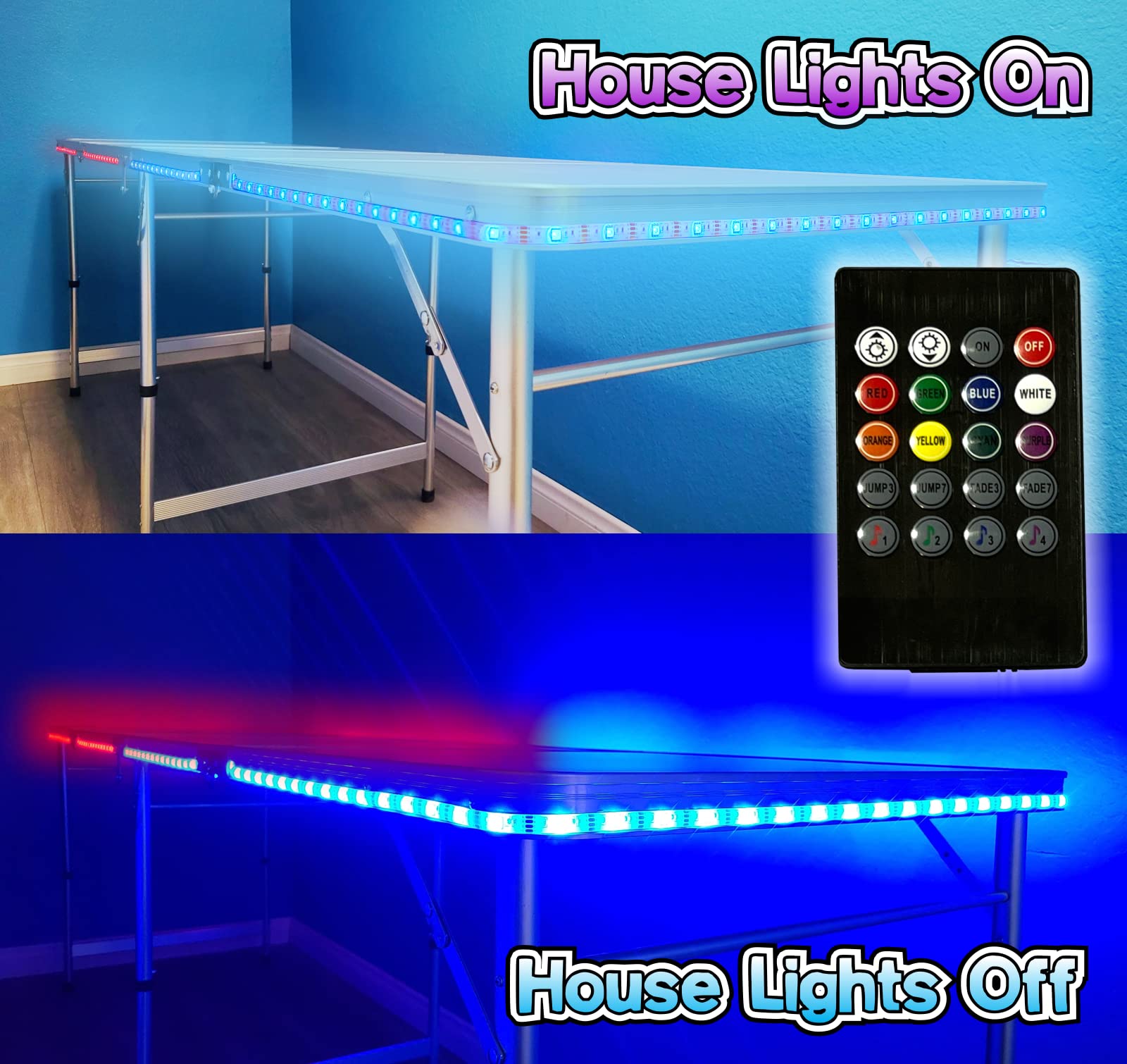 8-Foot Folding Portable Beer Pong Table with Removable Cup Holders & LED Lights - Golden State Basketball Court Design - Perfect for Parties, Tailgates & Backyard Games (Multiple Models Available)