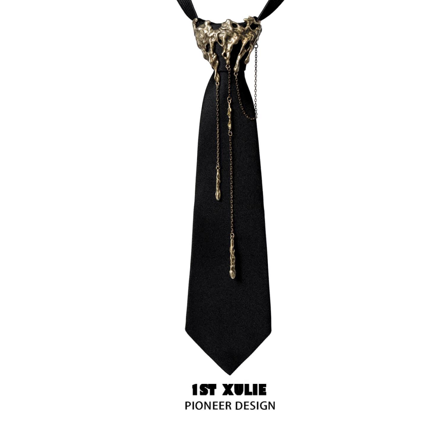 Lucifer 18K Gold Plated Tassel Necktie for Men - Elegant Formal & Wedding Accessories - Perfect for Business, Prom, and Special Occasions