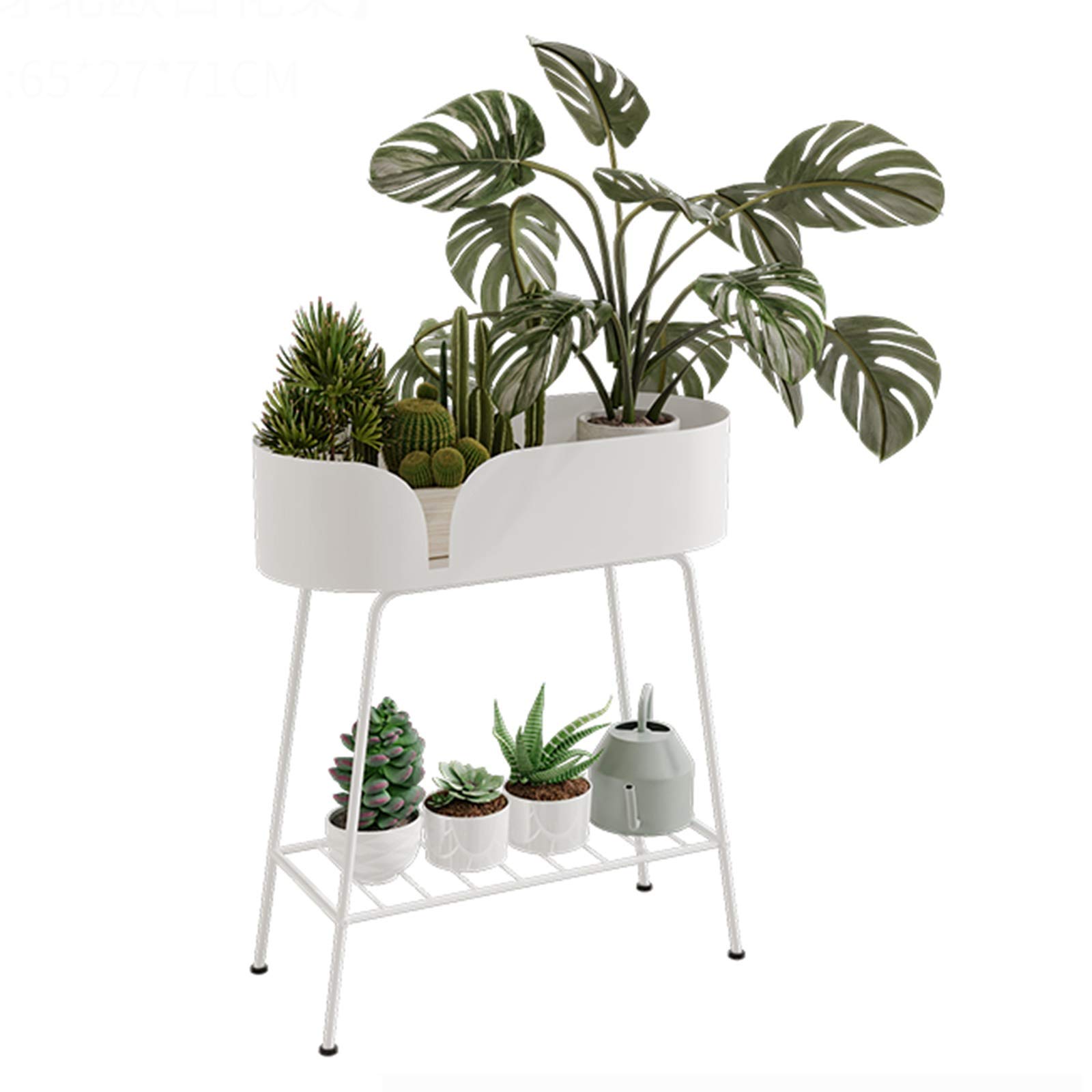 YYFANG 2-Tier Tall Metal Plant Stand Indoor Outdoor - 57x25x71cm White Iron Flower Pot Holder for Small Plants - Perfect for Balcony, Garden, Patio & Home Decor