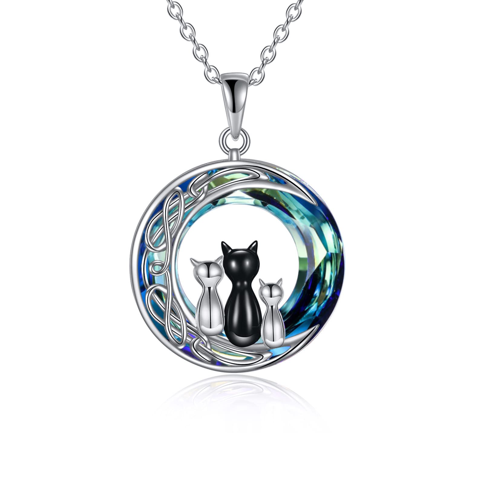 925 Sterling Silver Cat on Moon Necklace - Elegant Cat Jewelry Gift for Women & Cat Lovers | Perfect for Everyday Wear, Birthdays & Special Occasions