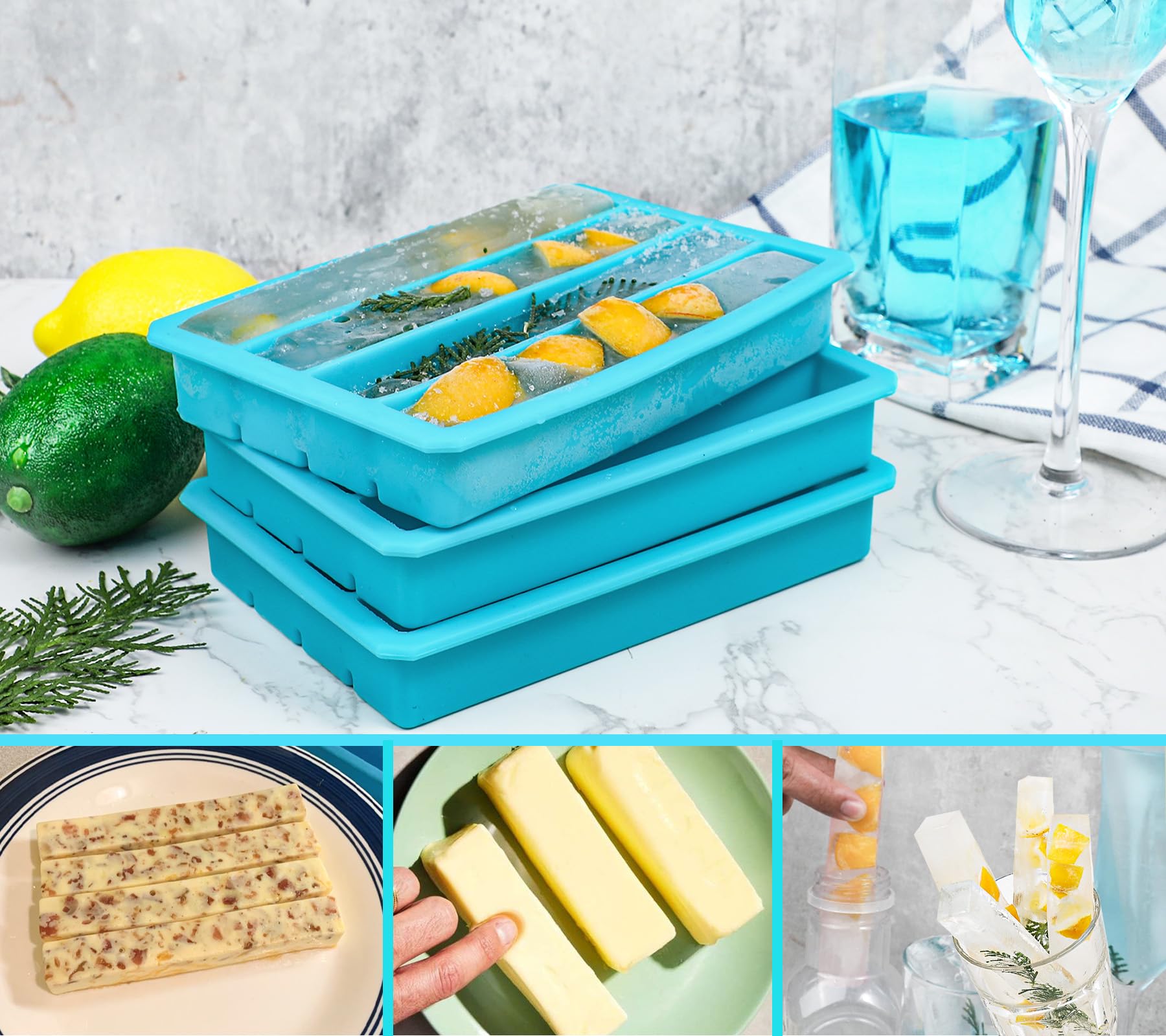 Webake Silicone Ice Cube Trays for Water Bottles - 12 Cavity Long Ice Stick Mold for Beverages, Soda, Sports Drinks | Easy Release, BPA-Free | Perfect for Cocktails, Iced Coffee, Smoothies & Meal Prep (Pack of 3)