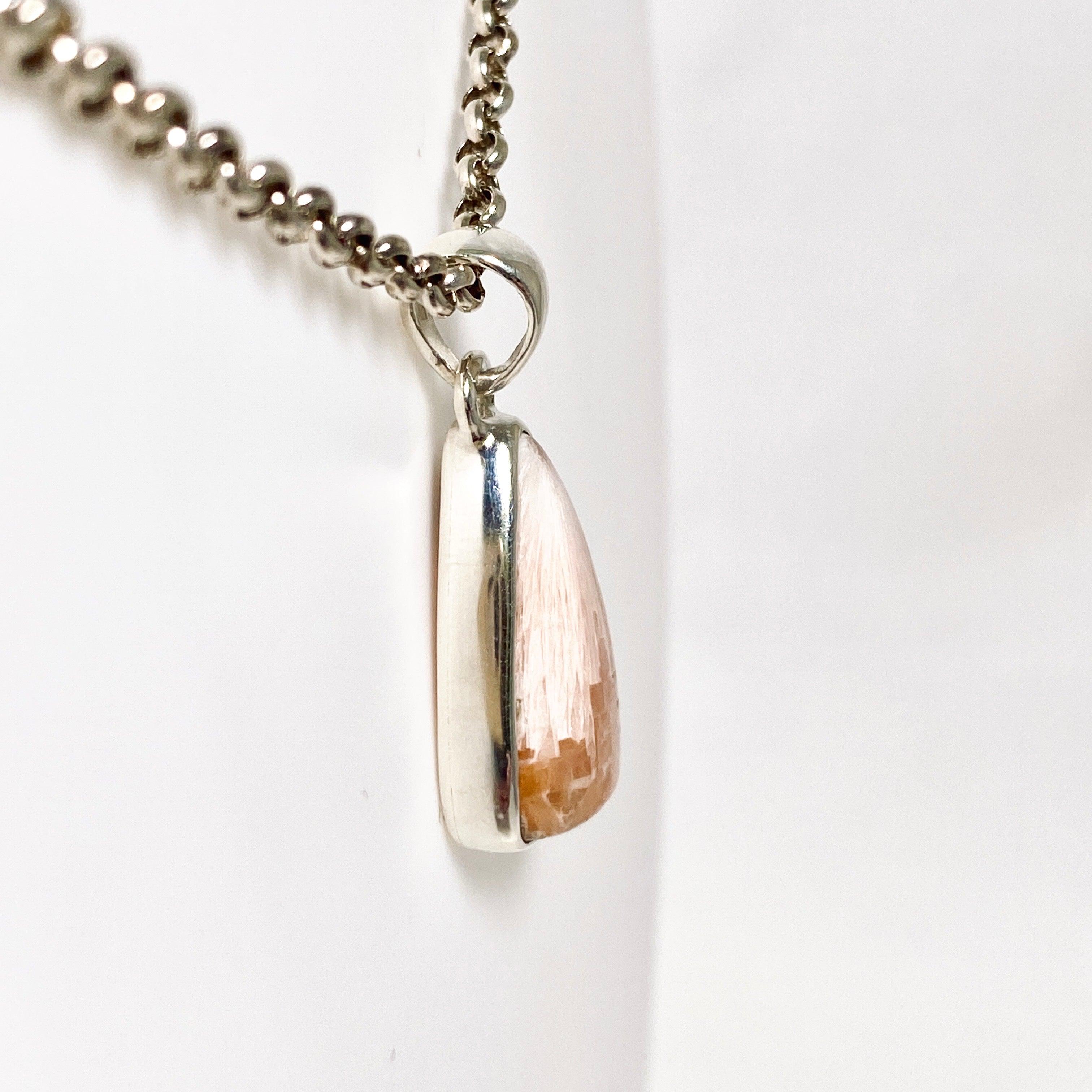 Natural Scolecite Teardrop Pendant Necklace - Healing Crystal Jewelry KPGJ3810 for Meditation, Energy Balancing & Spiritual Gifts