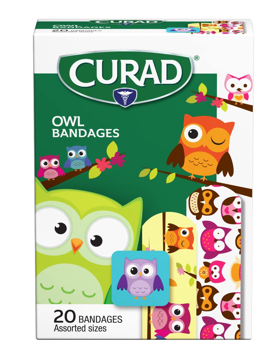 Curad Bandages for Kids - 120 Piece Assortment (6 Boxes of 20) | Adhesive Wound Care with Fun Owl Designs | First Aid for Cuts, Scrapes & Minor Injuries | Perfect for School, Home & Travel First Aid Kits