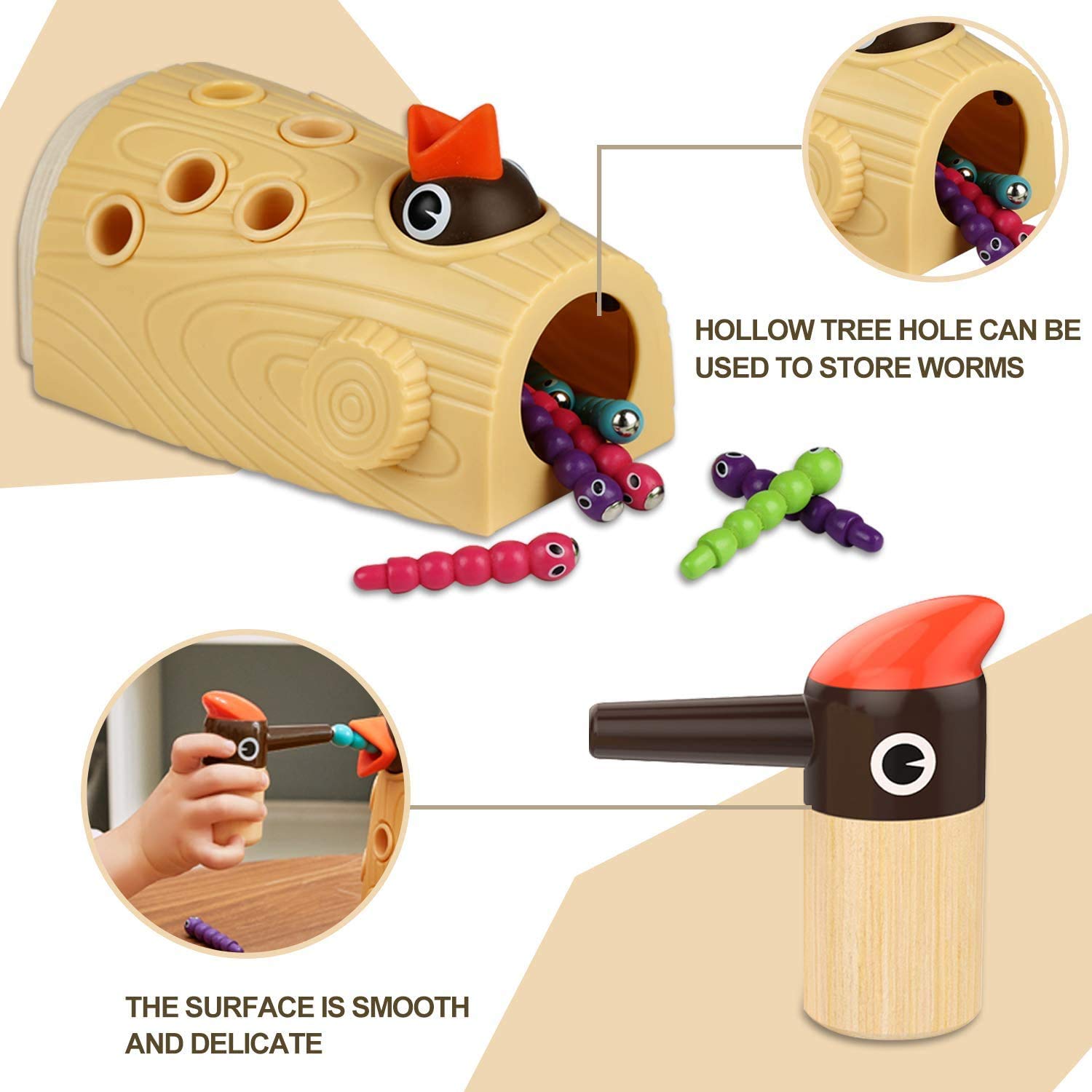 TOP BRIGHT Montessori Toys for Toddlers 2-4 Years - Woodpecker Worm Magnetic Game for Fine Motor Skills | Preschool Learning & Play