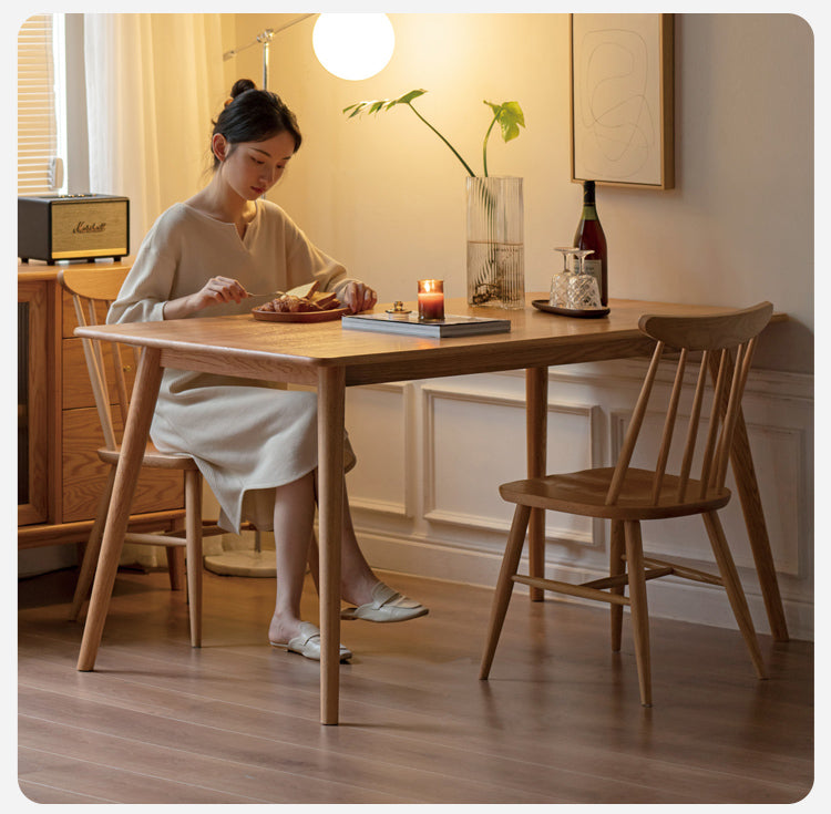 Solid Oak Wood Modern Dining Table - Rustic Farmhouse Style for Kitchen, Dining Room & Small Space - Perfect for Family Gatherings & Dinner Parties