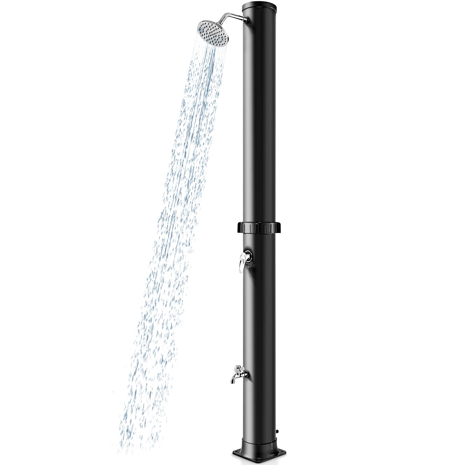 Goplus 10 Gallon Solar Heated Outdoor Shower - 7.2 FT Freestanding Garden Pool Shower with Rotating Shower Head, Temperature Control & Foot Wash - Perfect for Backyard, Beach, Camping & RV Use (Black)