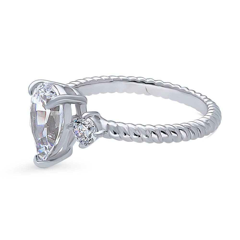 BERRICLE Sterling Silver 3-Stone Pear Cut Cubic Zirconia Engagement Ring for Women, 1.8 Carat CZ Wedding Band, Rhodium Plated, Size 4-10 - Perfect for Proposals, Anniversaries & Bridal Jewelry