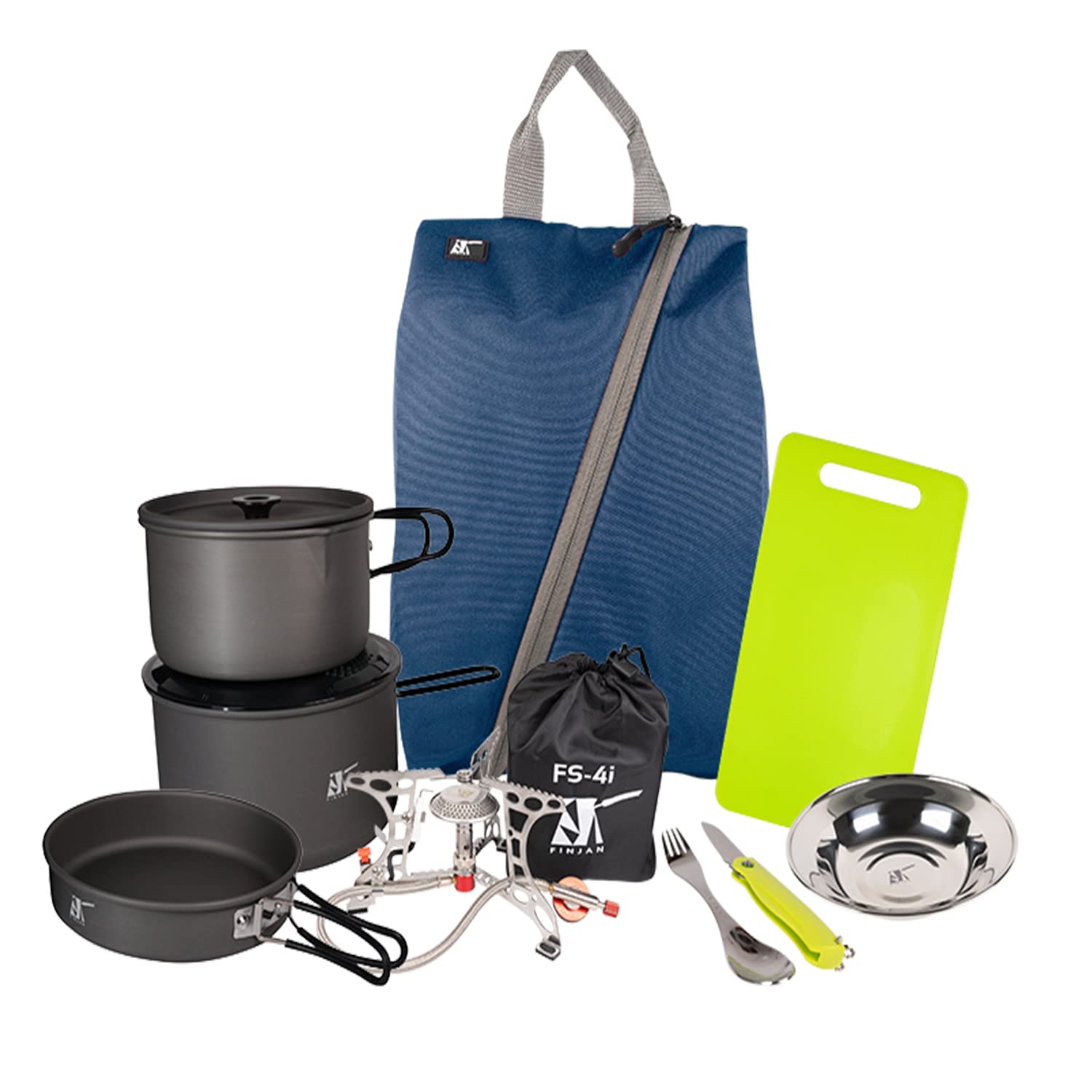 **FINJAN 3-Person Camping Cooking Set - Portable Backpacking Cookware Kit with Stove, Pots, Pan, Knife & Plates | Compact Foldable Design for Hiking, Travel & Outdoor Adventures**    (Note: The original title was already in English, so no translation was needed. I optimized it for SEO by including key search terms like 