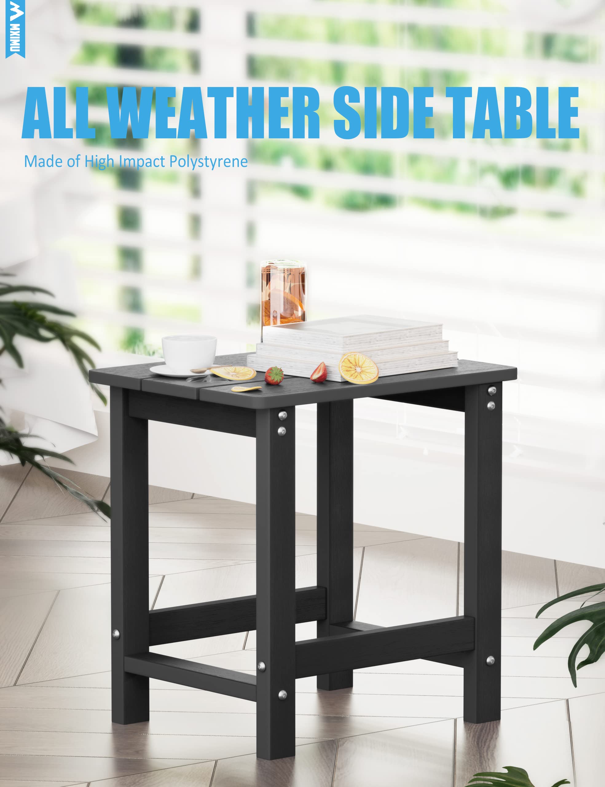 Weather-Resistant MXIMU Outdoor Adirondack Square Side Table - Durable Patio End Table for Backyard, Pool, Porch & Indoor Use - Perfect for Relaxing, Entertaining & Decorating