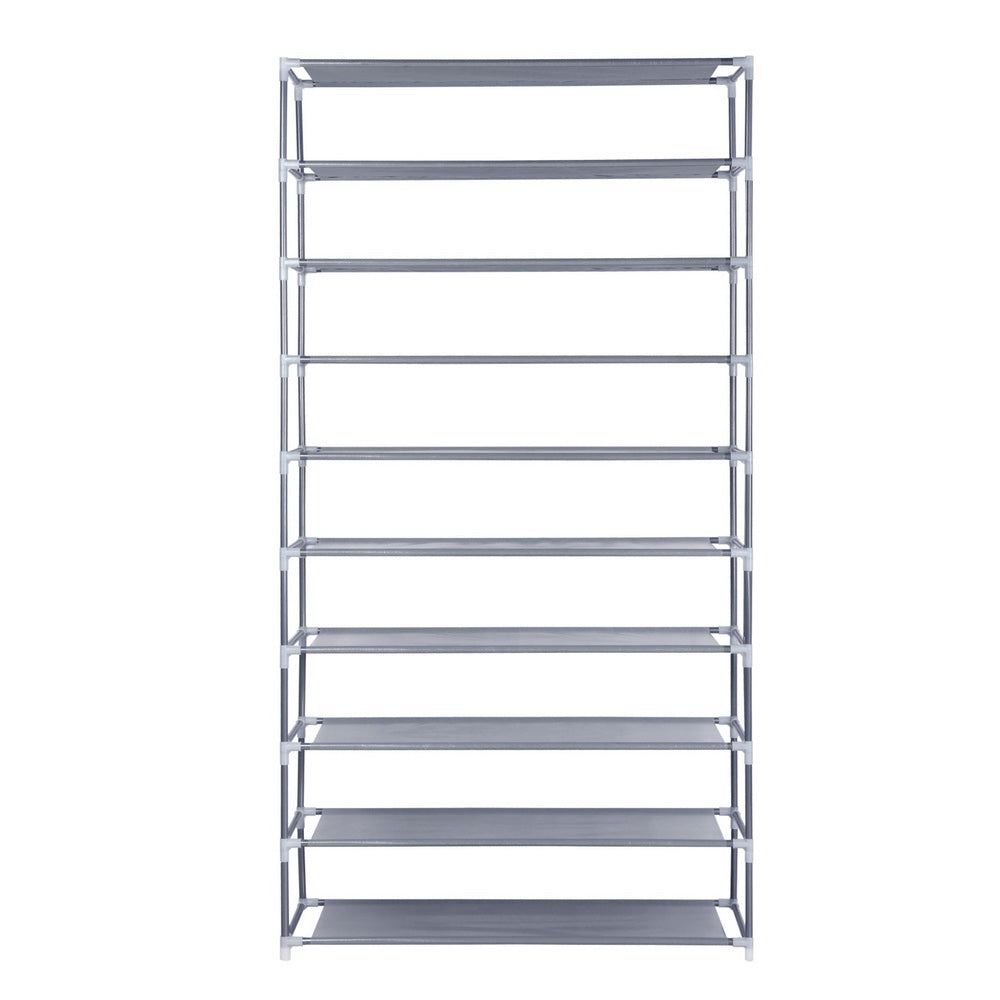 10-Tier Stackable Shoe Rack Organizer - Space Saving Closet Storage for Sneakers, Boots & Heels - Sturdy Metal Frame in Silver/Grey - Perfect for Bedroom, Entryway & Dorm Organization