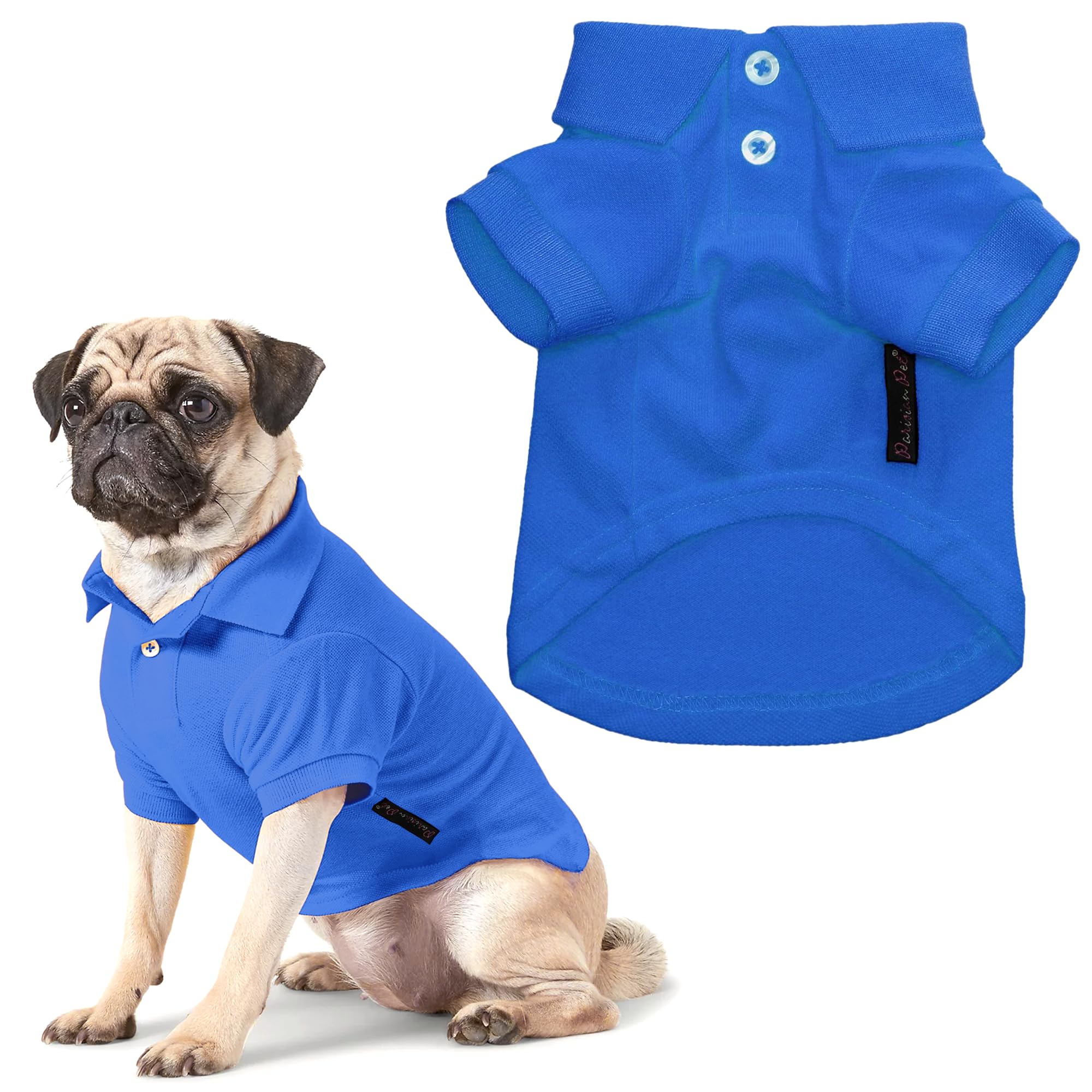 Parisian Pet Dog Polo Shirts - Breathable Cotton Dog Shirt for Large Dogs (3XL) - Solid Blue Summer Pullover with Button-Up Collar | Stylish Dog Clothes for Outdoor Walks, Pet Parties & Photo Shoots