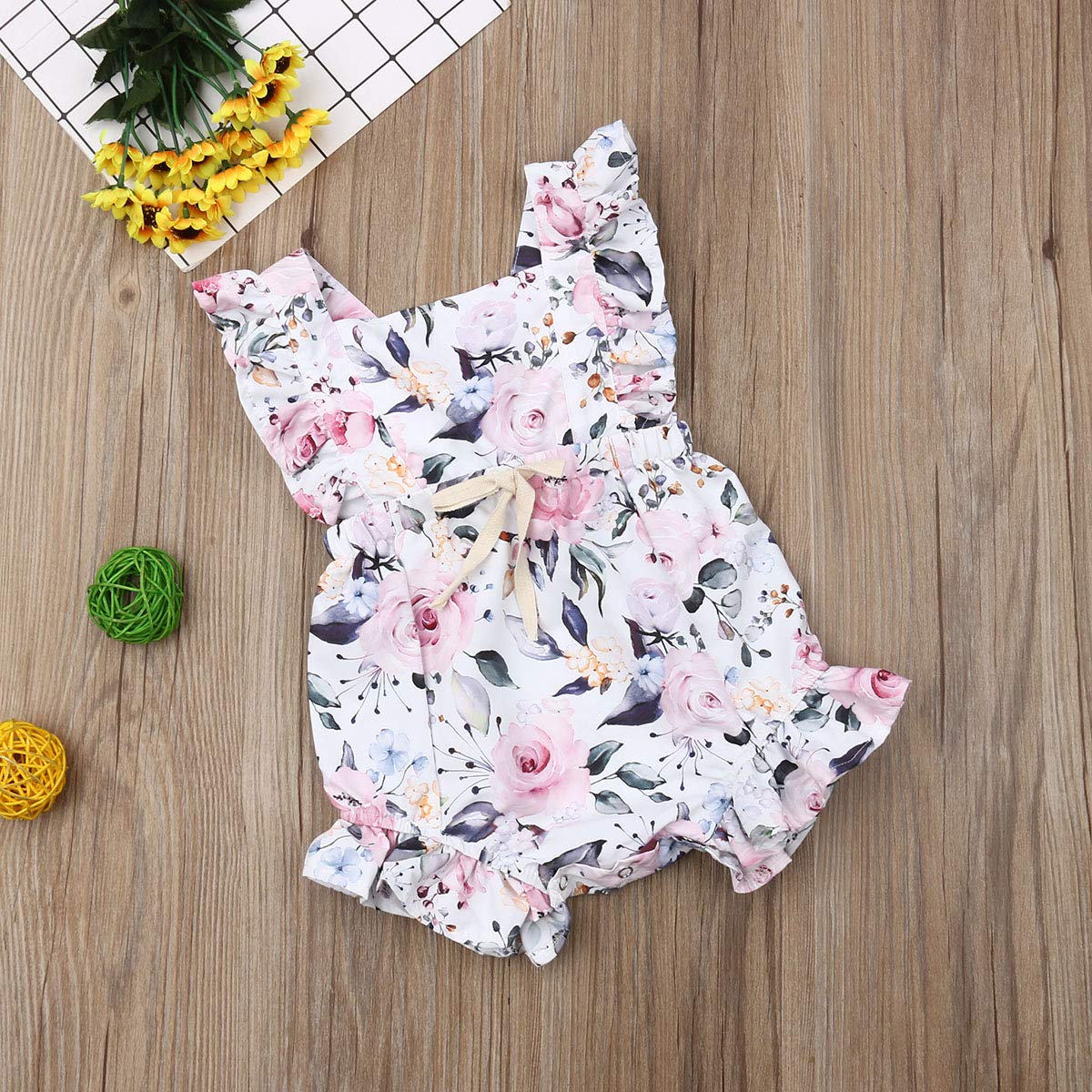 Kuriozud Baby Girl Floral Romper - Newborn Infant Ruffle Bodysuit One-Piece Jumpsuit | Summer Outfit for Girls | Perfect for Photoshoots, Parties & Outdoor Play