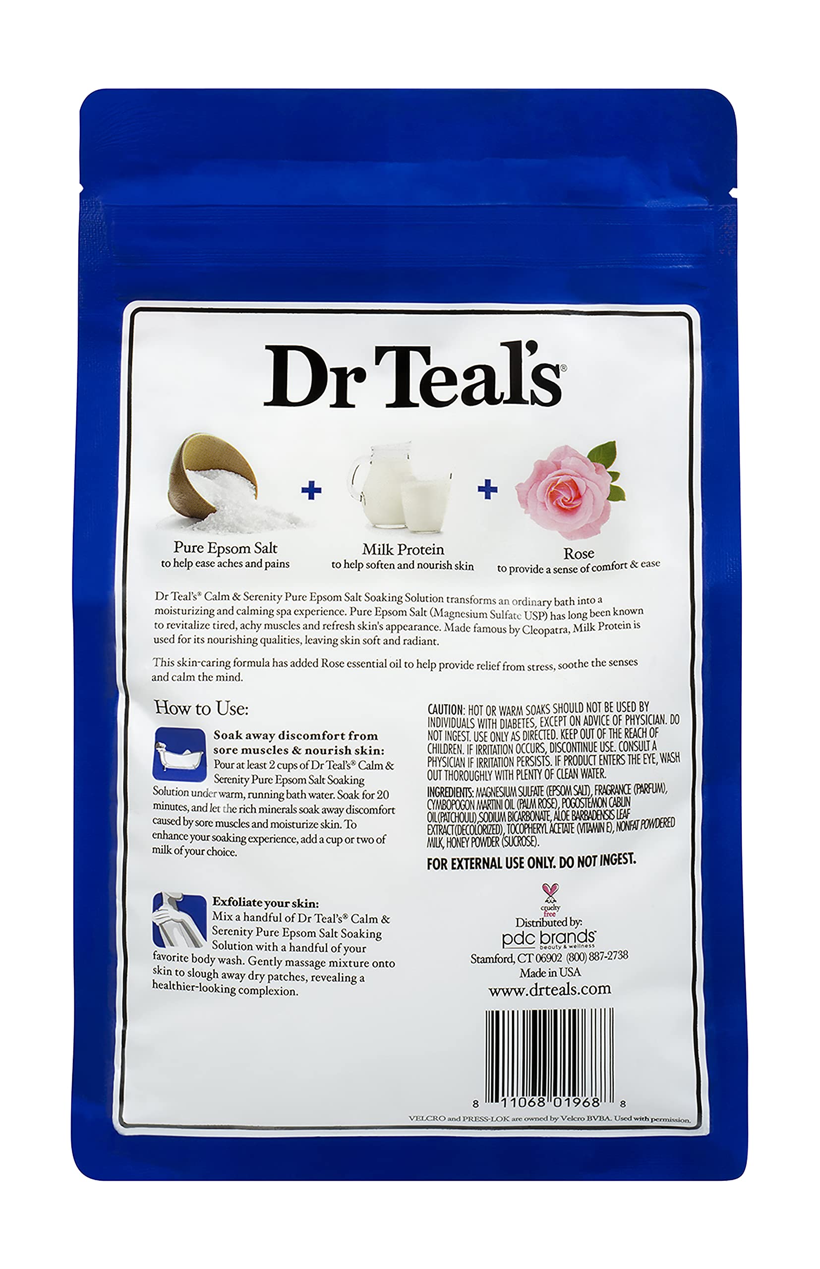 Dr Teal's Calm & Serenity Rose Essential Oil Bundle - Pure Epsom Salt Soaking Solution (3 lbs) & Foaming Bath (34 fl oz) with Milk Protein | Relaxing Bath Soak for Stress Relief & Better Sleep
