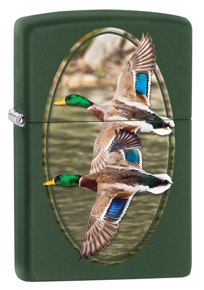 Zippo Lighter with Two Ducks Flying Design - Green Matte Finish (Model 80160) | Perfect for Outdoor Adventures, Camping & Collectors