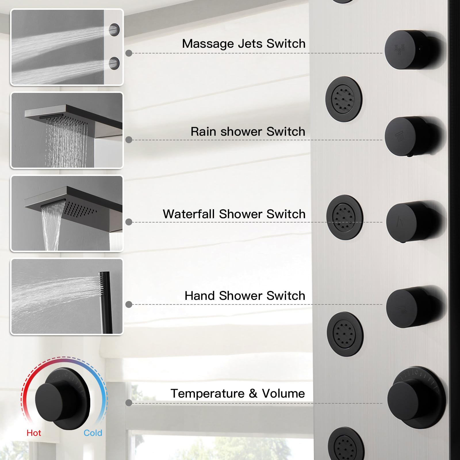 Homevacious Modern Shower Panel Tower System - Rainfall Shower Head, 5 Body Jets & Handheld Shower - Brushed Nickel Finish - Spa-Like Bathroom Upgrade for Luxury Shower Experience