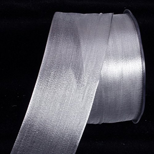 Metallic Silver Craft Ribbon 2 Inch x 50 Yards - Wired Sheer Decorative Ribbon for Gift Wrapping, DIY Crafts, Wedding Decorations & Party Supplies