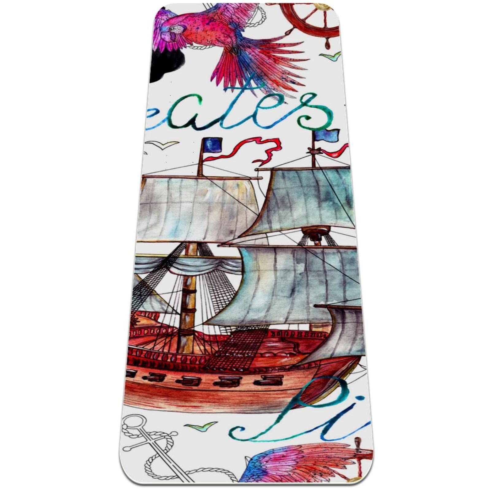 Premium Non-Slip Yoga Mat for Women - Extra Thick 6mm Exercise Mat with Watercolor Nautical Sailboat Design - Ideal for Yoga, Pilates, Home Workouts & Gym Sessions
