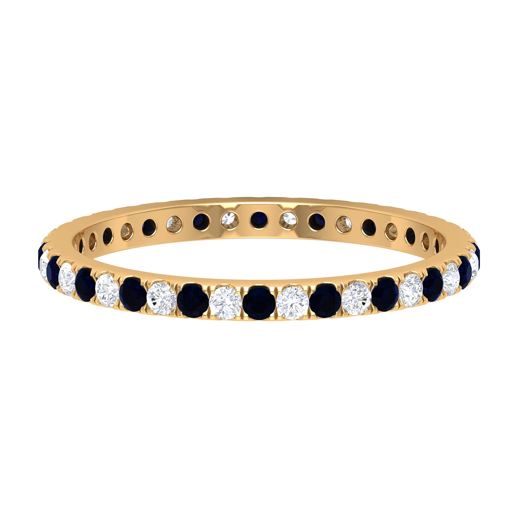 1 CT Natural Blue Sapphire and Diamond Ring for Women - 14K Solid Gold Eternity Band, Perfect for Engagement, Wedding, Anniversary & Special Occasions