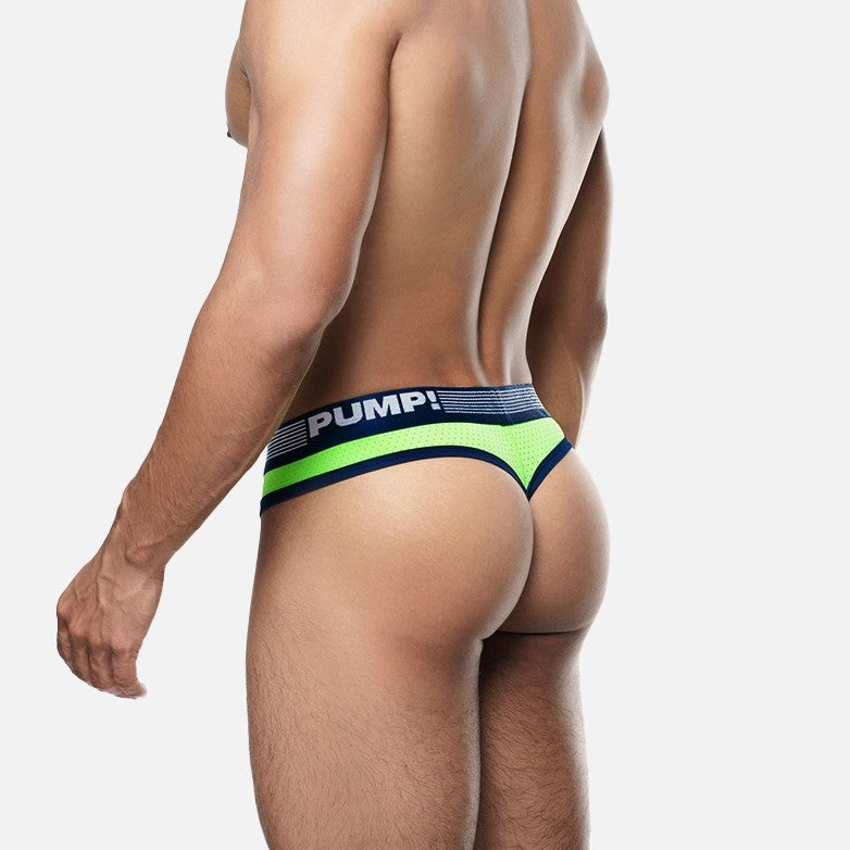 PUMP! Surge Mesh Thong Underwear - Navy/Neon Green - Comfortable & Breathable for Workout, Gym & Daily Wear