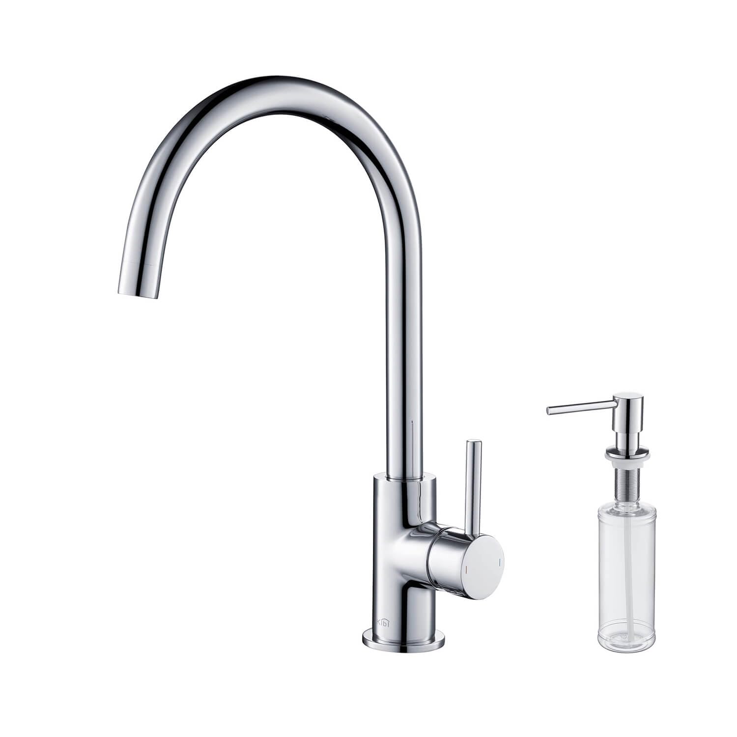 KIBI KKF2001 High Arc Single Hole Kitchen Faucet with 360° Swivel Spout - Chrome Finish, Rust & Corrosion Resistant, Includes Soap Dispenser - Perfect for Modern Kitchens, Bar Sinks & Small Spaces