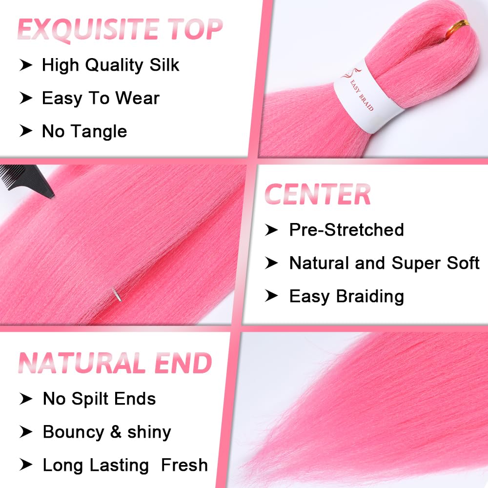 Pre-Stretched Braiding Hair 32 Inch - Pink Synthetic Hair Extensions for Yaki Braids, Hot Water Setting, Crochet Hair (3 Packs, Pink) - Perfect for Protective Styles, Box Braids & Everyday Wear
