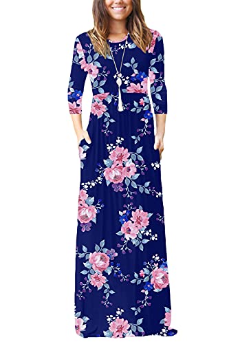 E-3/4 Sleeve Flower Navy Blue