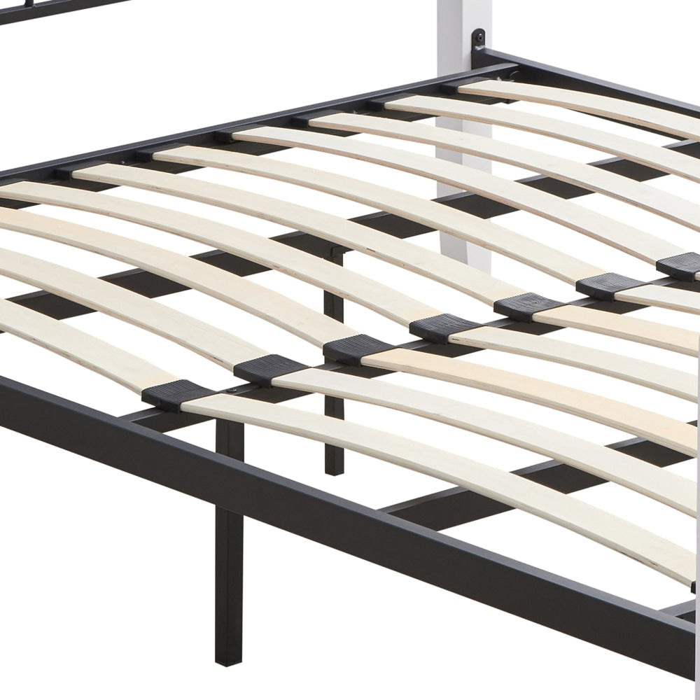 Ashley King Single Size Wooden Pole Bed Frame with Black Metal Frame in White - Perfect for Kids' Rooms, Guest Bedrooms & Small Spaces