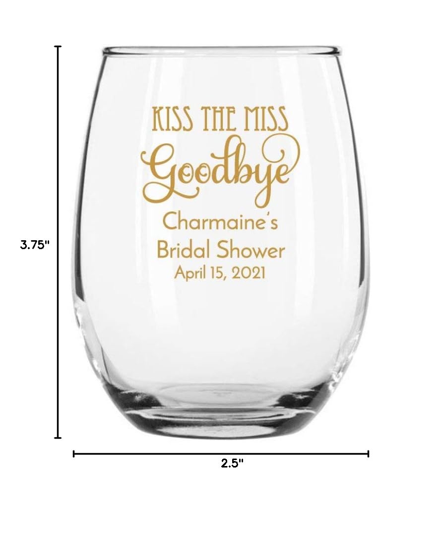 24 Pack Kiss the Miss Goodbye Gold Stemless 9 oz Wine Glasses - Elegant Party Cups for Wedding, Bridal Shower, Bachelorette & Girls Night Out