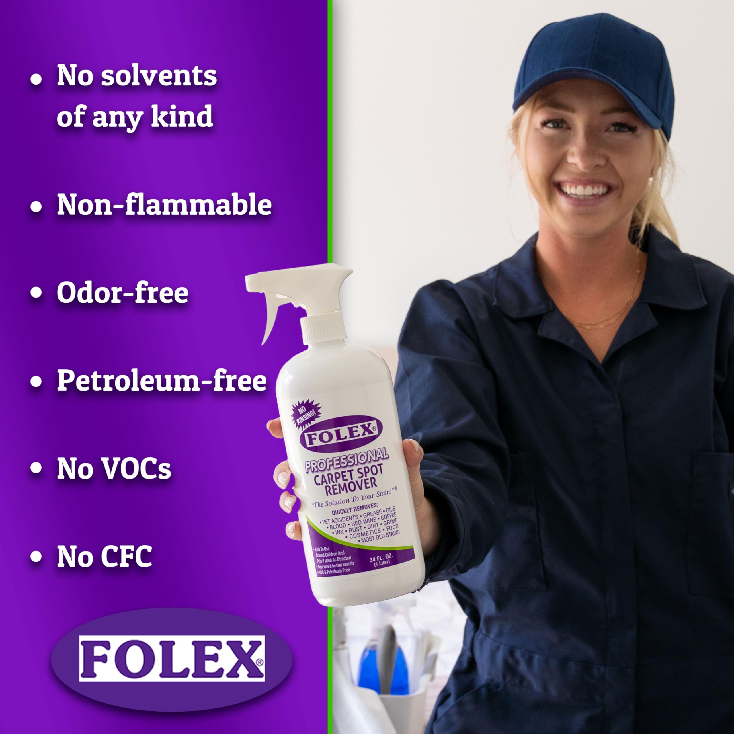 FOLEX Professional Carpet Cleaner Spray - 34OZ Heavy Duty Spot Remover for Carpets, Upholstery, Pet Stains | Fast-Acting Formula for Home, Office & Car Interior Cleaning