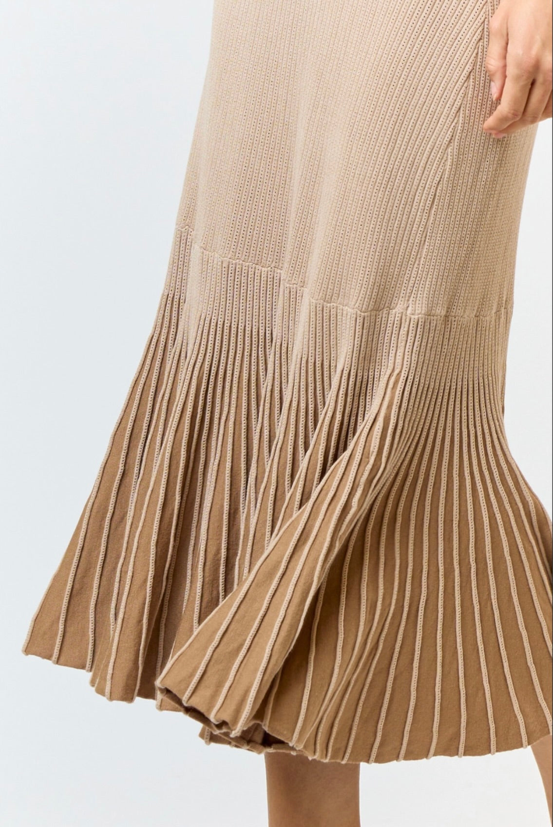 Elegant Ruffle Sleeve Pleated Mermaid Maxi Dress in Tan - Women's Boho Chic Sweater Dress for Party, Wedding & Special Occasions
