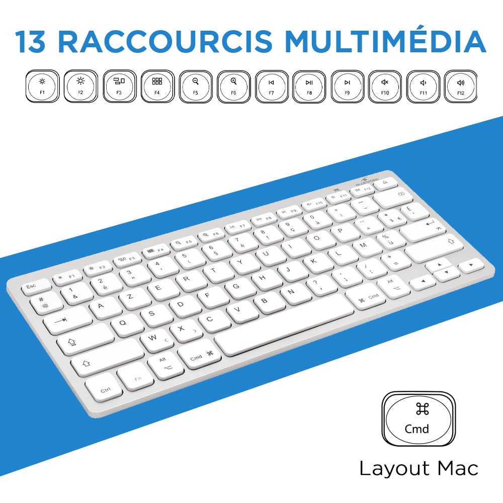 Bluetooth Wireless Keyboard for Mac, MacBook Pro/Air/Mini, iMac, iPad Air/Pro, iPhone - Compact Ultra-Thin Lightweight Silent AZERTY French Keyboard | Perfect for Home Office, Travel & Remote Work