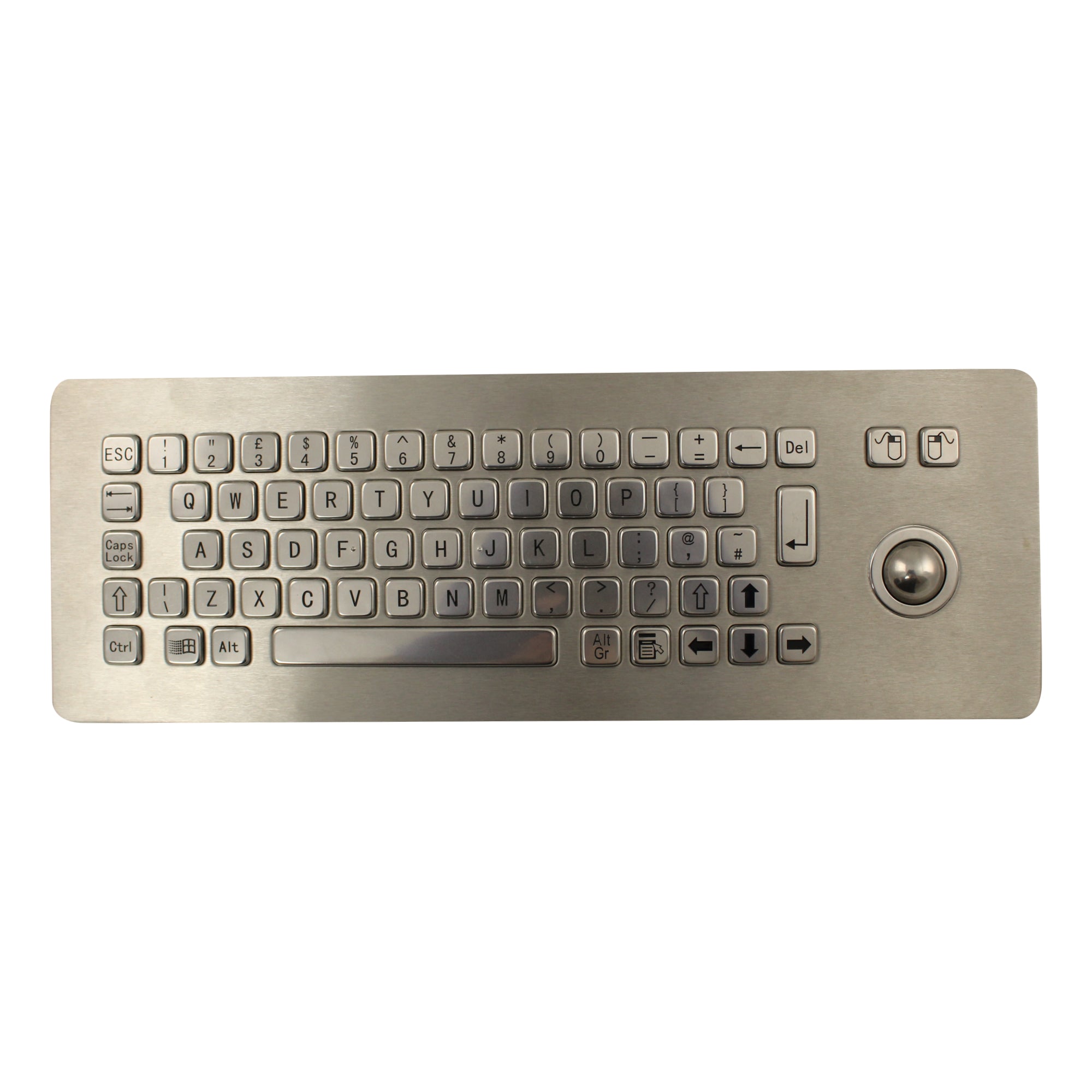 KBS PC N I USBUK CAW Stainless Steel Panel Mount Keyboard with Trackball - Industrial Control, Harsh Environment, and Automation Use