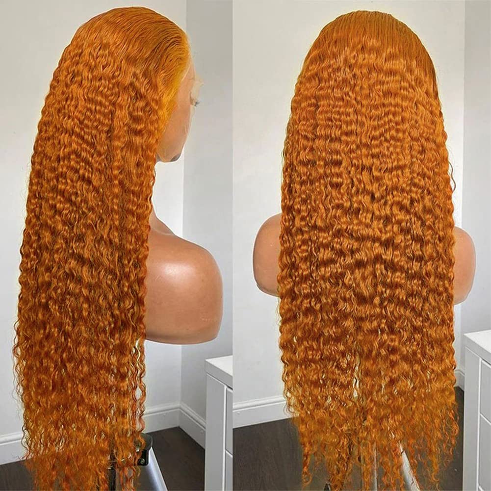 QNQZ 26 Inch Ginger Deep Wave Human Hair Wig with 13x4 HD Lace Frontal - Pre Plucked, Baby Hair, 180% Density - Perfect for Daily Wear, Cosplay & Special Occasions
