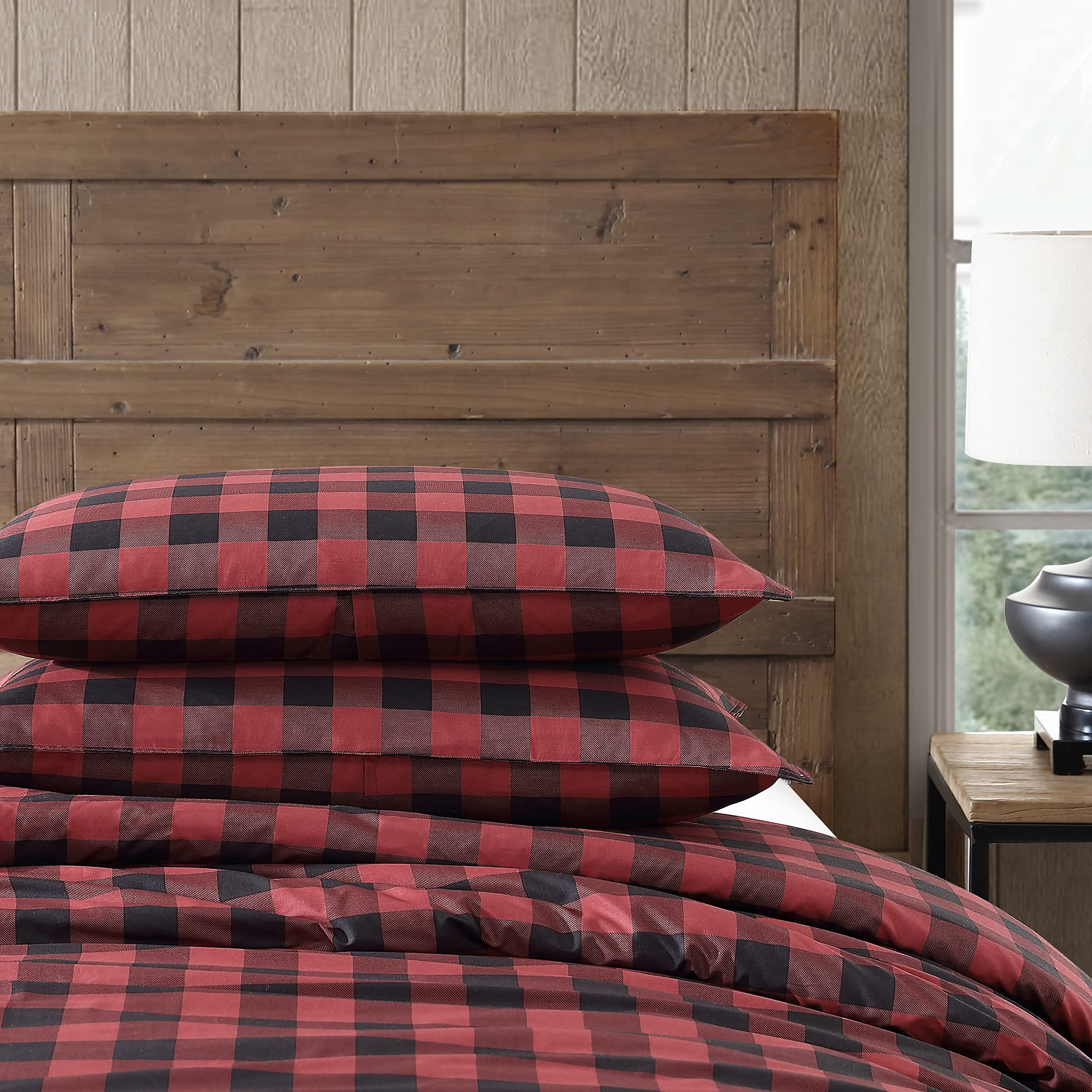 Eddie Bauer Queen Size Comforter Set - 100% Cotton Reversible Bedding with Buffalo Plaid Design, All-Season Warmth (Red/Black) for Cozy Bedroom & Guest Room Decor