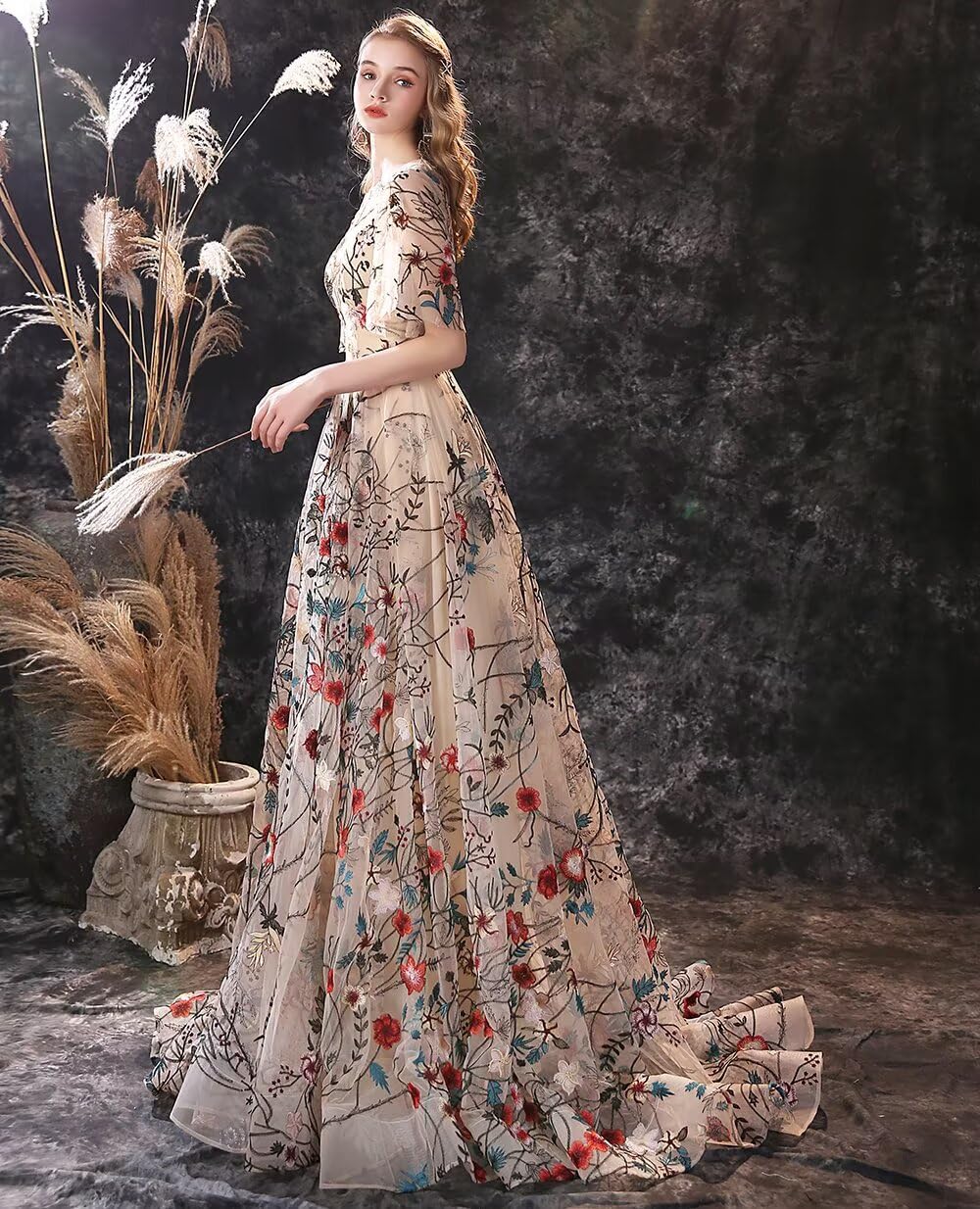 Elegant Embroidered Evening Dresses for Women - Sweep Train Wedding Gowns | Perfect for Bridal, Prom, Formal Events & Special Occasions