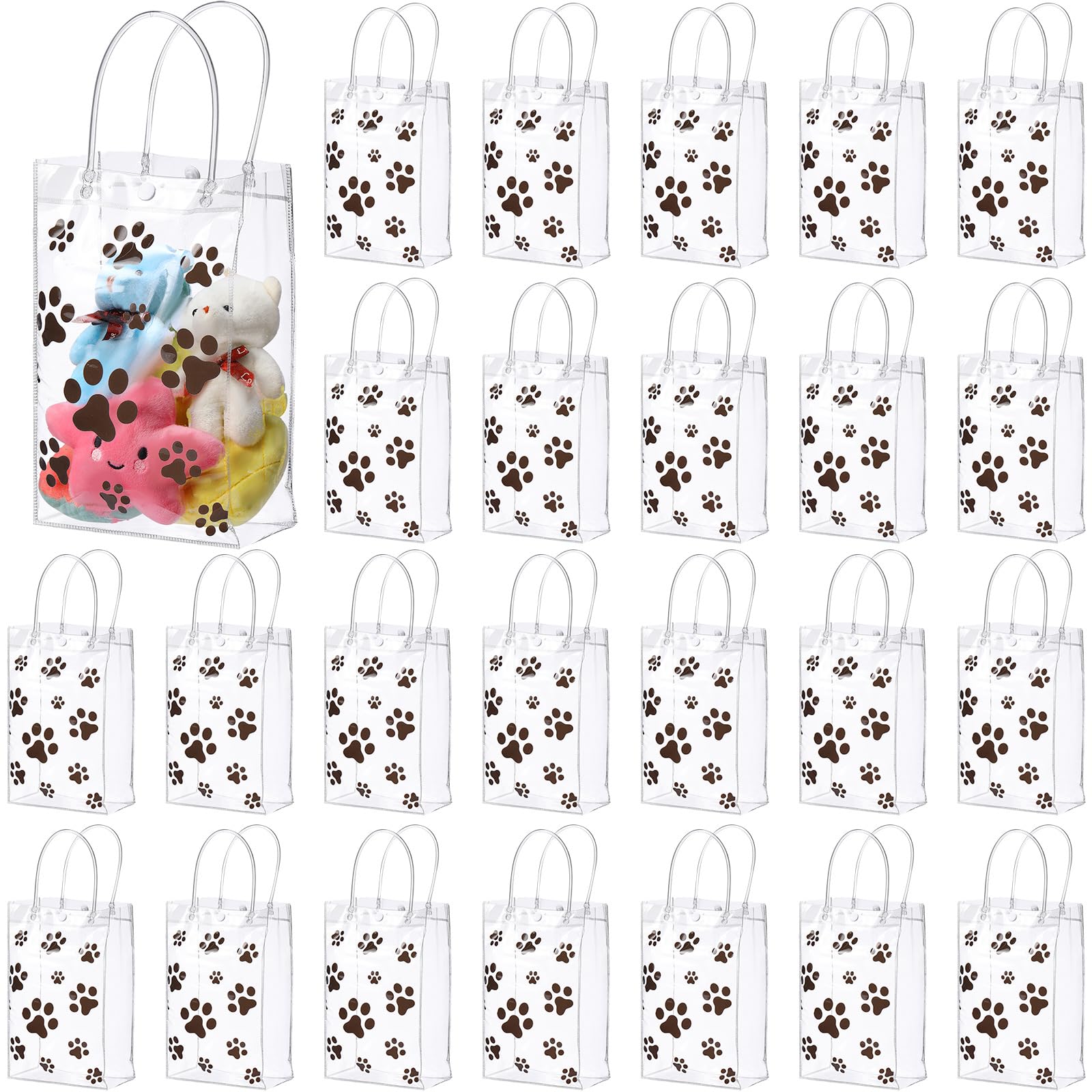 22 Pcs Clear PVC Dog Paw Gift Bags with Handle - Reusable Treat Bags for Pet Parties & Events