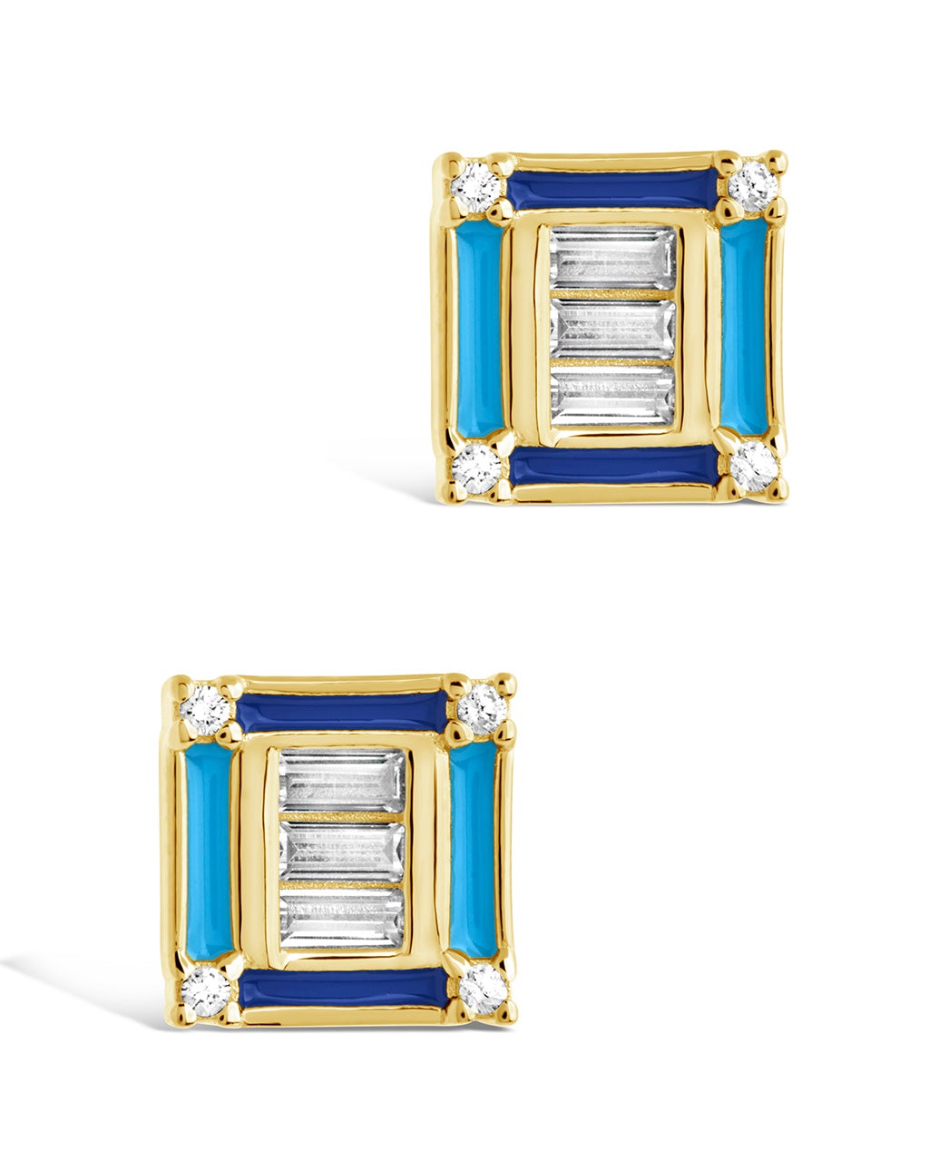Luella CZ & Enamel Square Stud Earrings for Women - Elegant Cubic Zirconia Fashion Jewelry - Perfect for Parties, Weddings & Everyday Wear