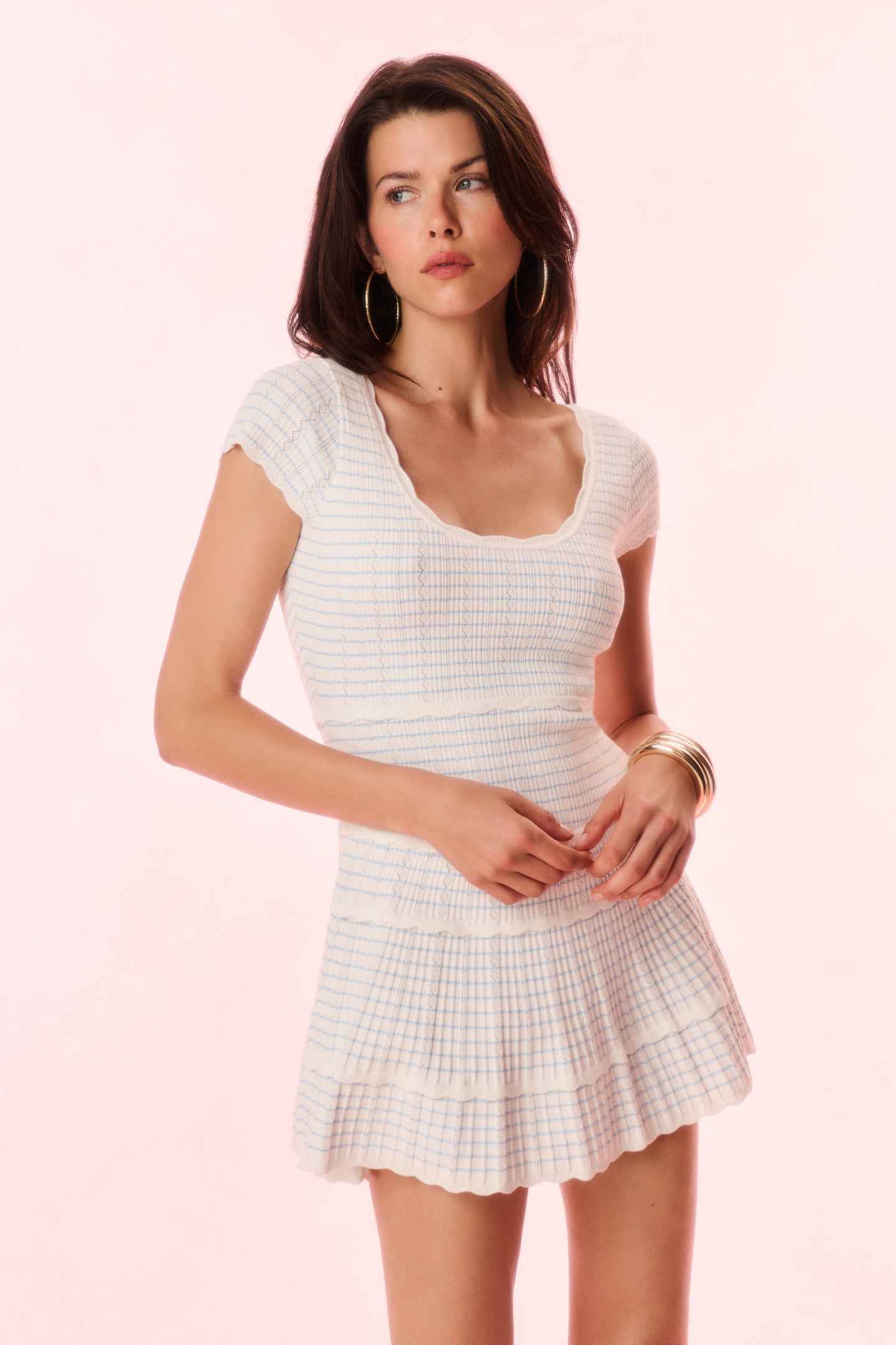 Elisavette Striped Stretch Knit Mini Dress for Women - Sexy Bodycon Party Dress for Night Out, Club, Date Night | Comfortable & Flattering Fit