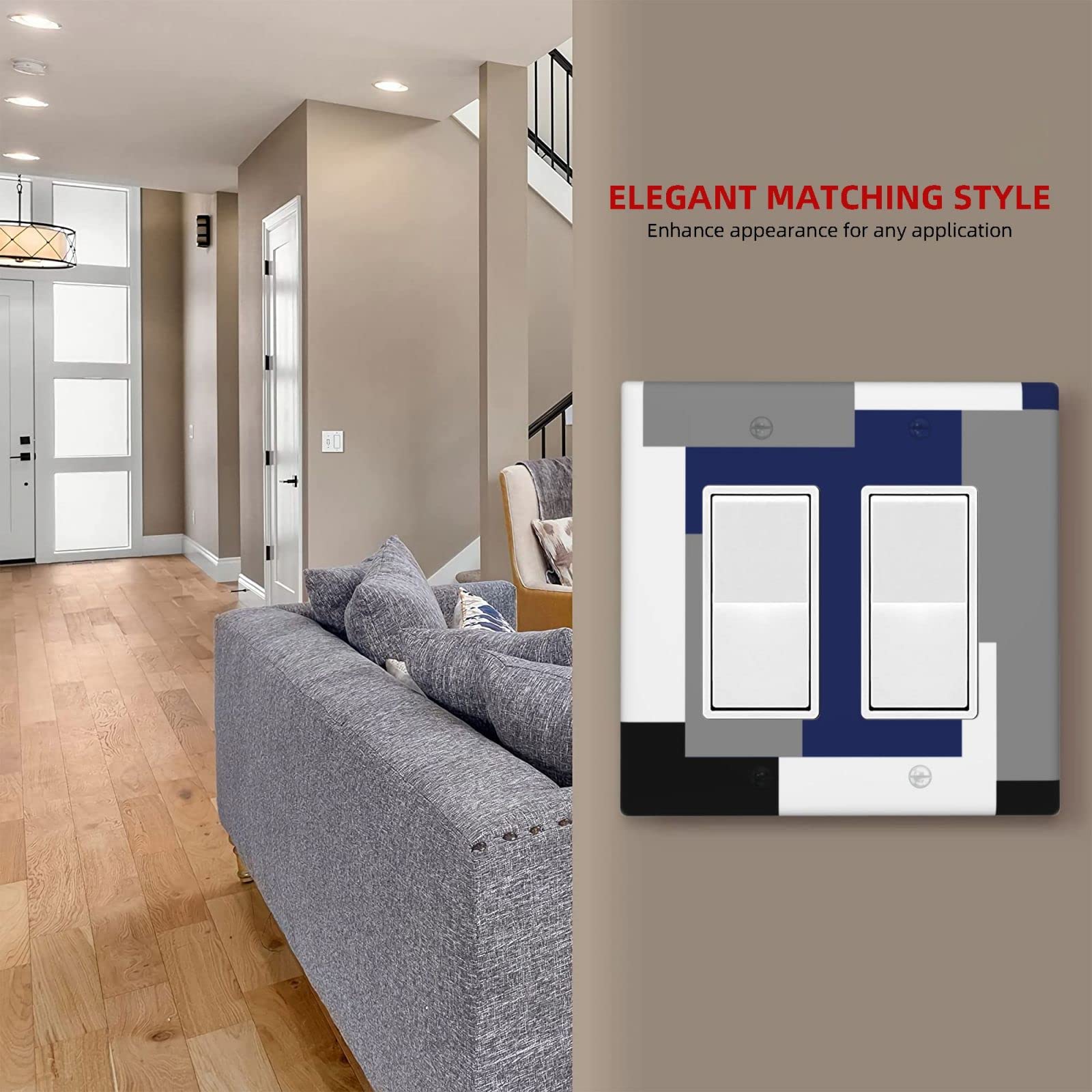 Abstract Blue Gray Double Rocker Light Switch Cover - Decorative 2 Gang Wall Plate - Funny Lightswitch Faceplate 4.5 x 4.5 Inch - Perfect for Living Room, Bedroom & Office Decor